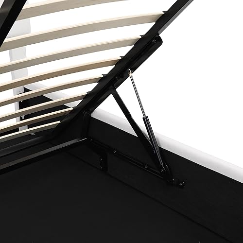 Miniatura 4 de Harper & Bright Designs Cama tapizada de plataforma matrimonial con almacenamiento elevable, marco de cama de tamaño matrimonial con almacenamiento