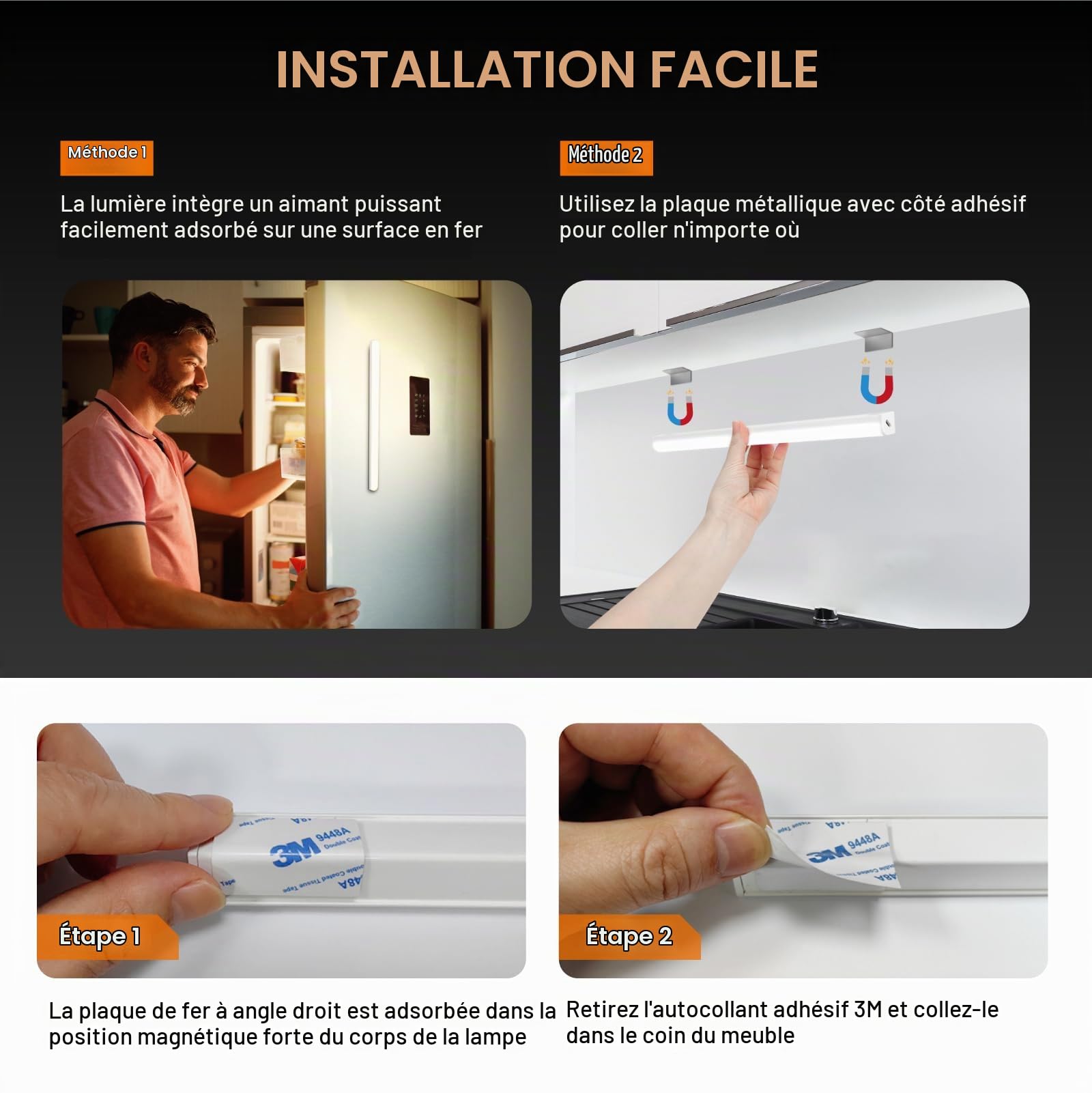 Lot de 2 lampes de cuisine LED avec télécommande - Magnétique à intensité variable - Rechargeable - Éclairage de vitrine LED sans fil pour armoire (blanc, 30 cm)