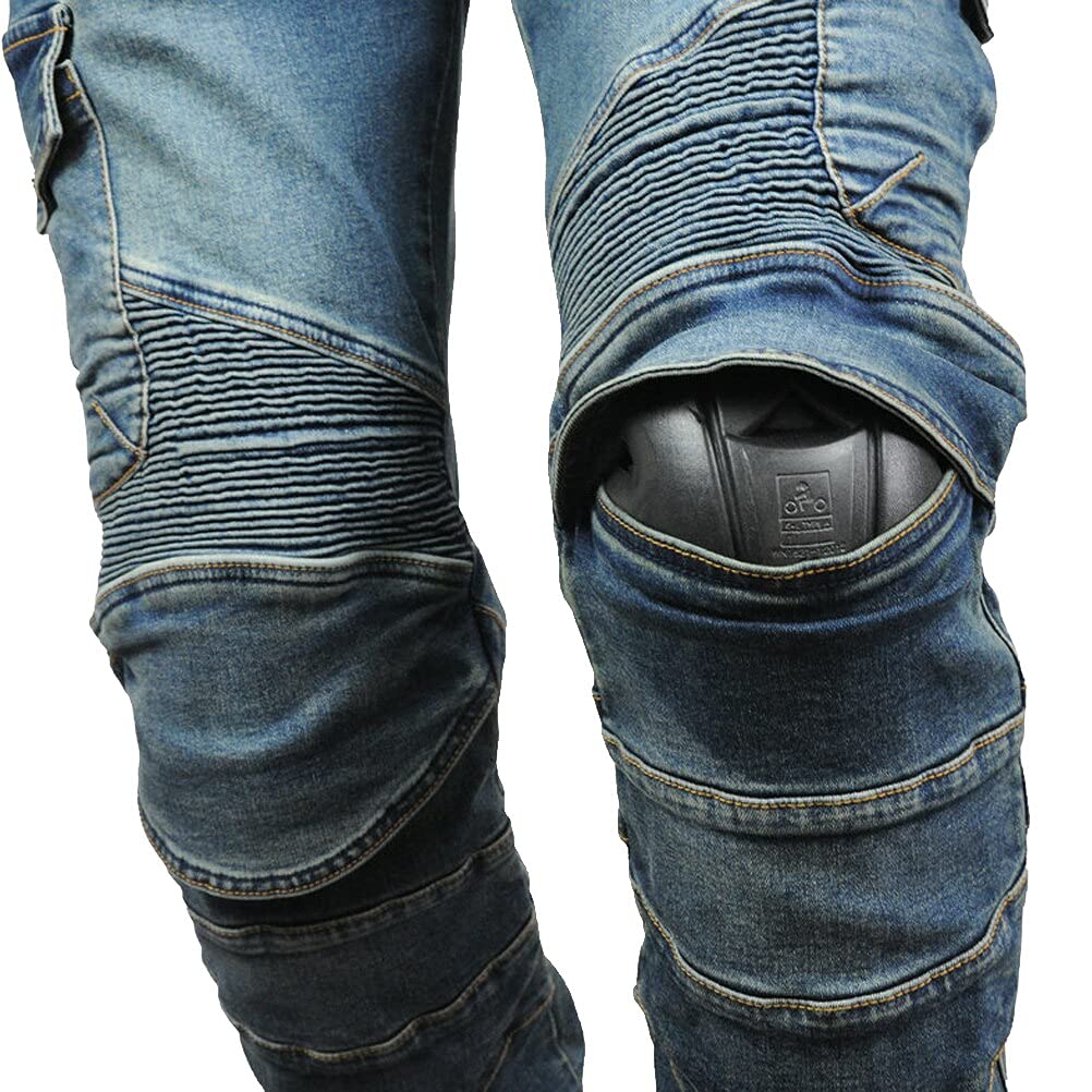 Uomo Moto Equitazione Pantaloni Motorcycle Biker Jeans Protezione Rinforzato Ginocchio Anca Pads