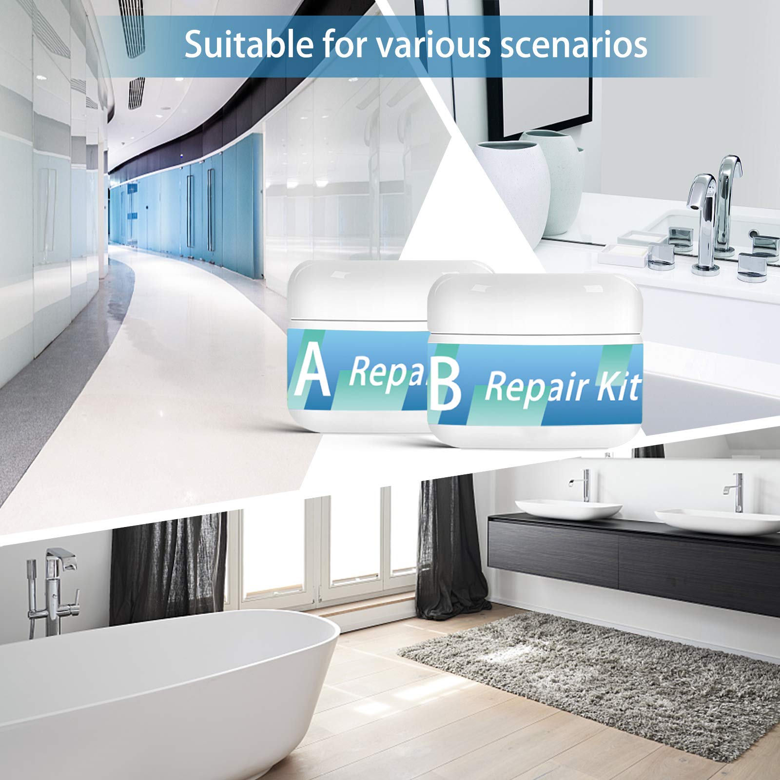 Tub, Tile, Porcelain and Shower Fiberglass Repair Kit for White Tubs, 3