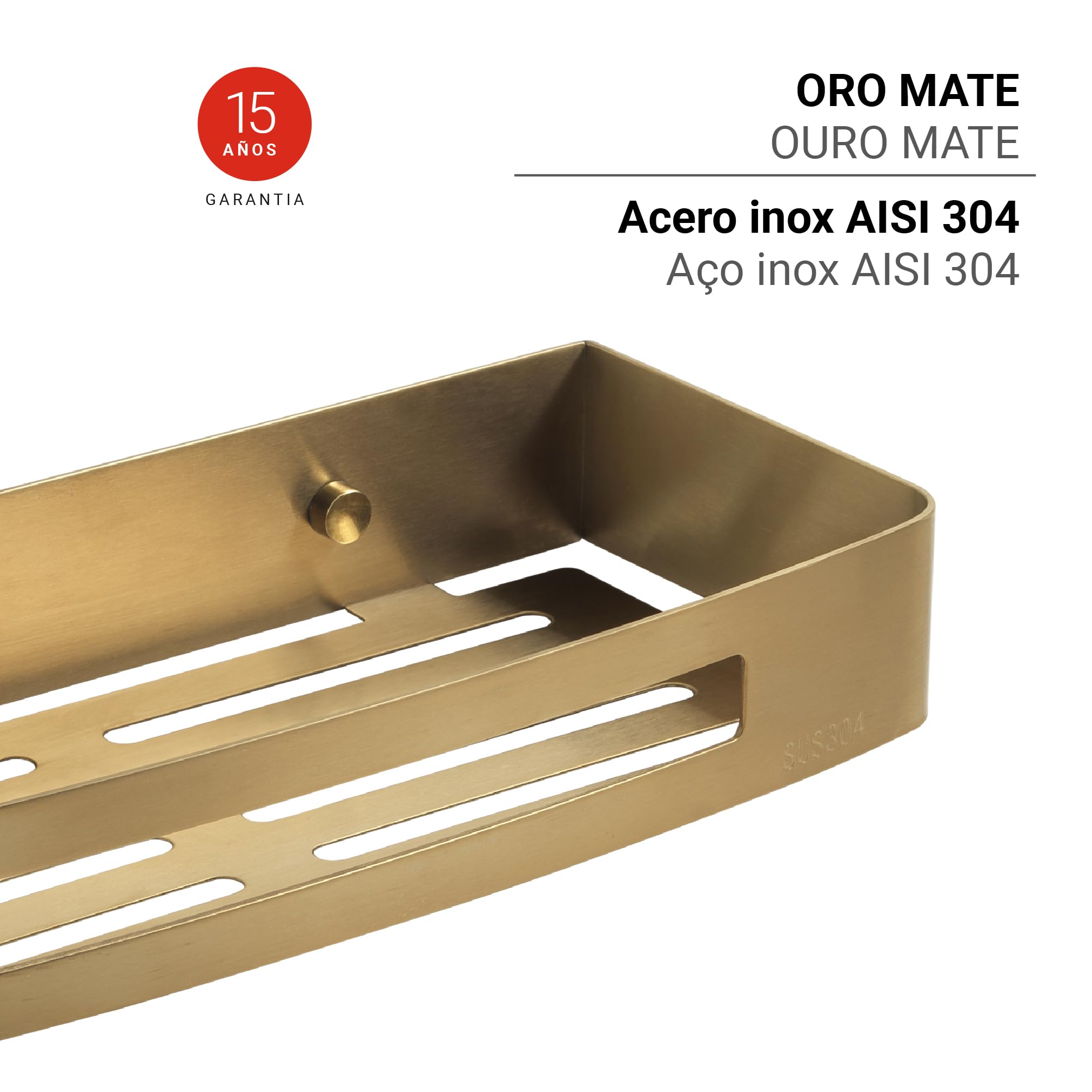Gedy NERVA Cesta ducha, estante ducha, Acero inox AISI 304, Oro mate, 30 x 12,8 x 4,5