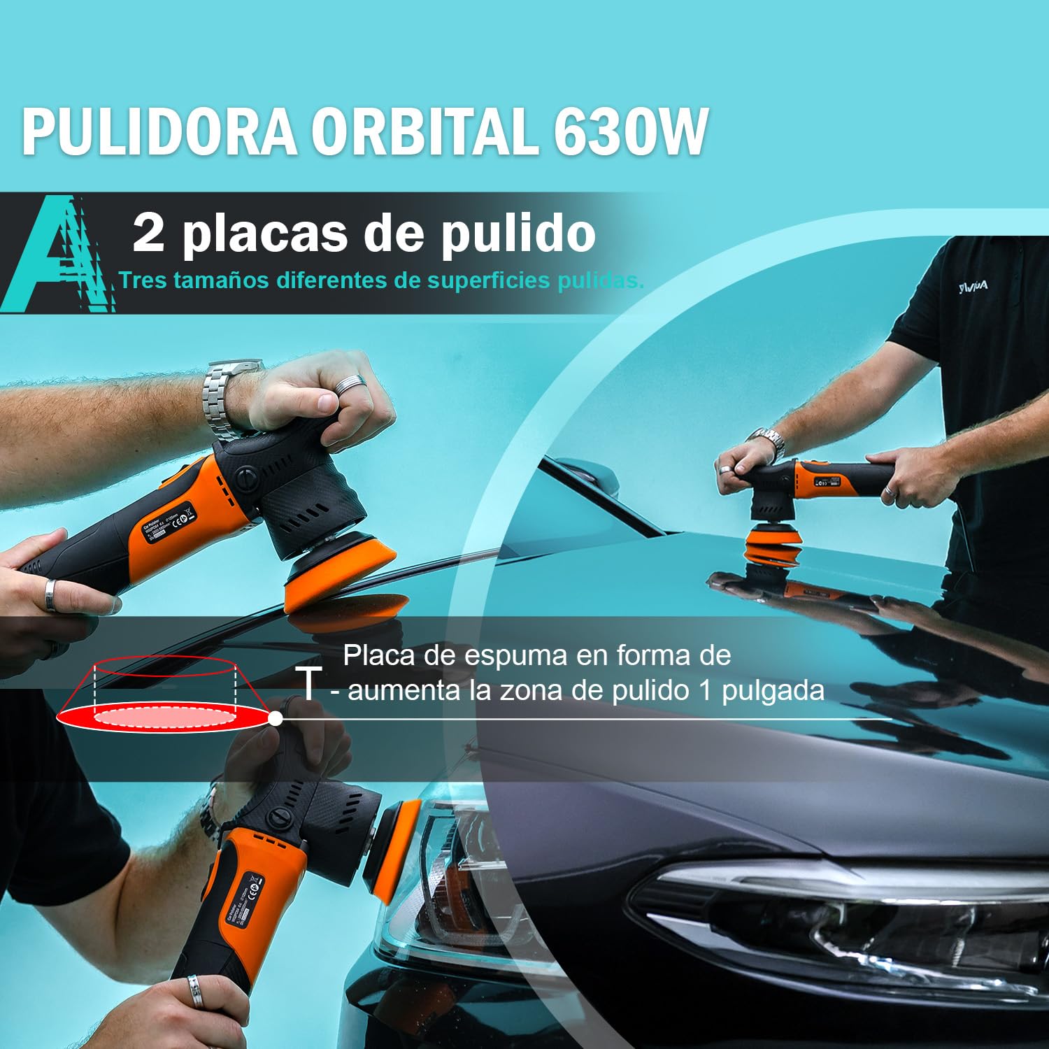AUTIWOZ W02 630W Pulidora Orbital 12mm,Mini Pulido Faros,Pulido Completo y de Detalle,Plato Pulidor 50mm/75mm,Arranque Suave 2500-7000RPM,Eliminar Arañazos,Encerar,Pulir y Lijar