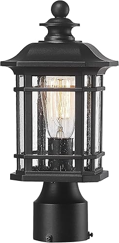 Emliviar Luz exterior para poste, lámpara de poste negro para exteriores, aluminio con vidrio sembrado, WE270P BK