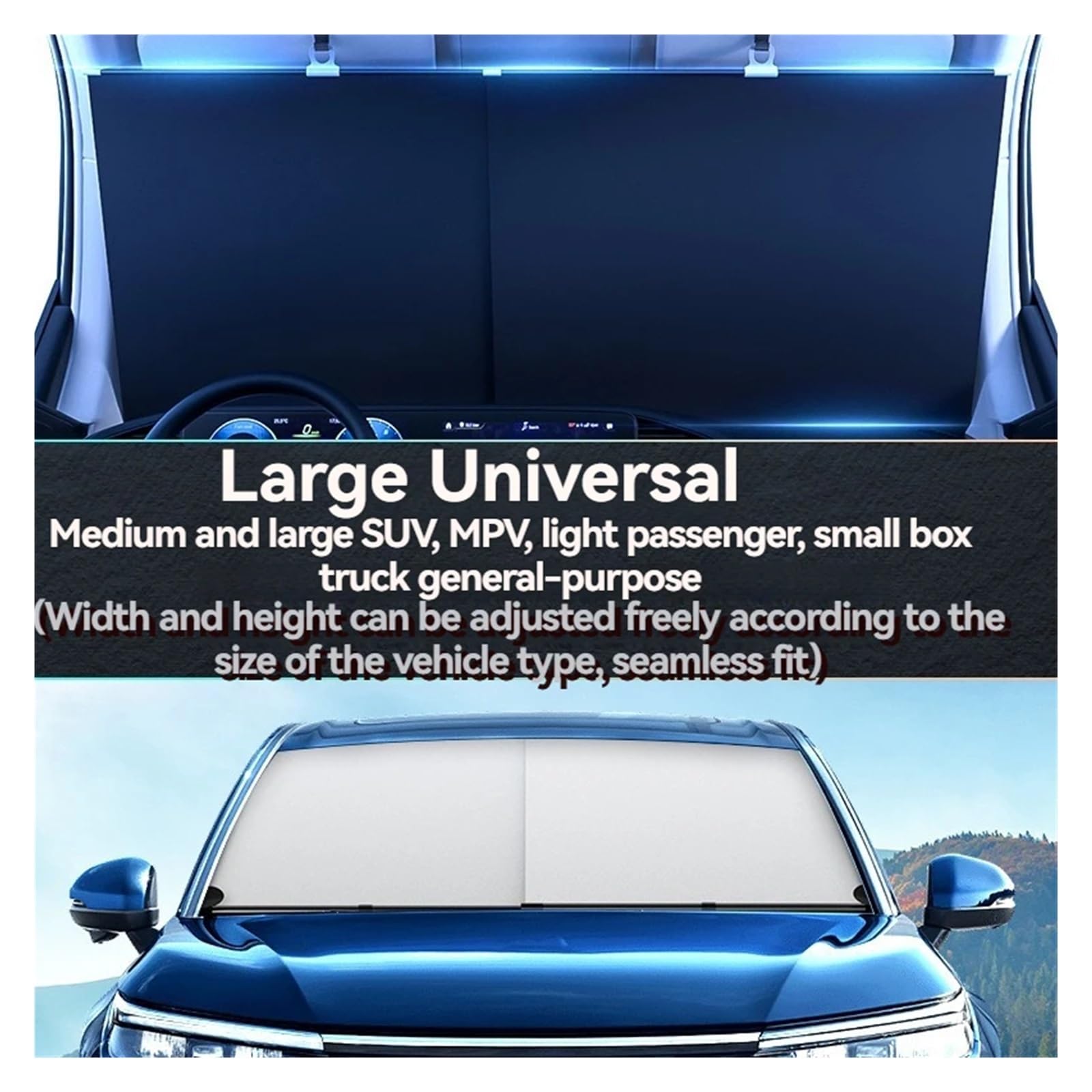 Coche Sun Shade Parasol Retráctil Doble Barra para Parabrisas Automóvil con Aislamiento UV Ganchos Y Ventosas Parte Delantera Ventosas Que Bloquean Los Rayos UV Parasoles Coche
