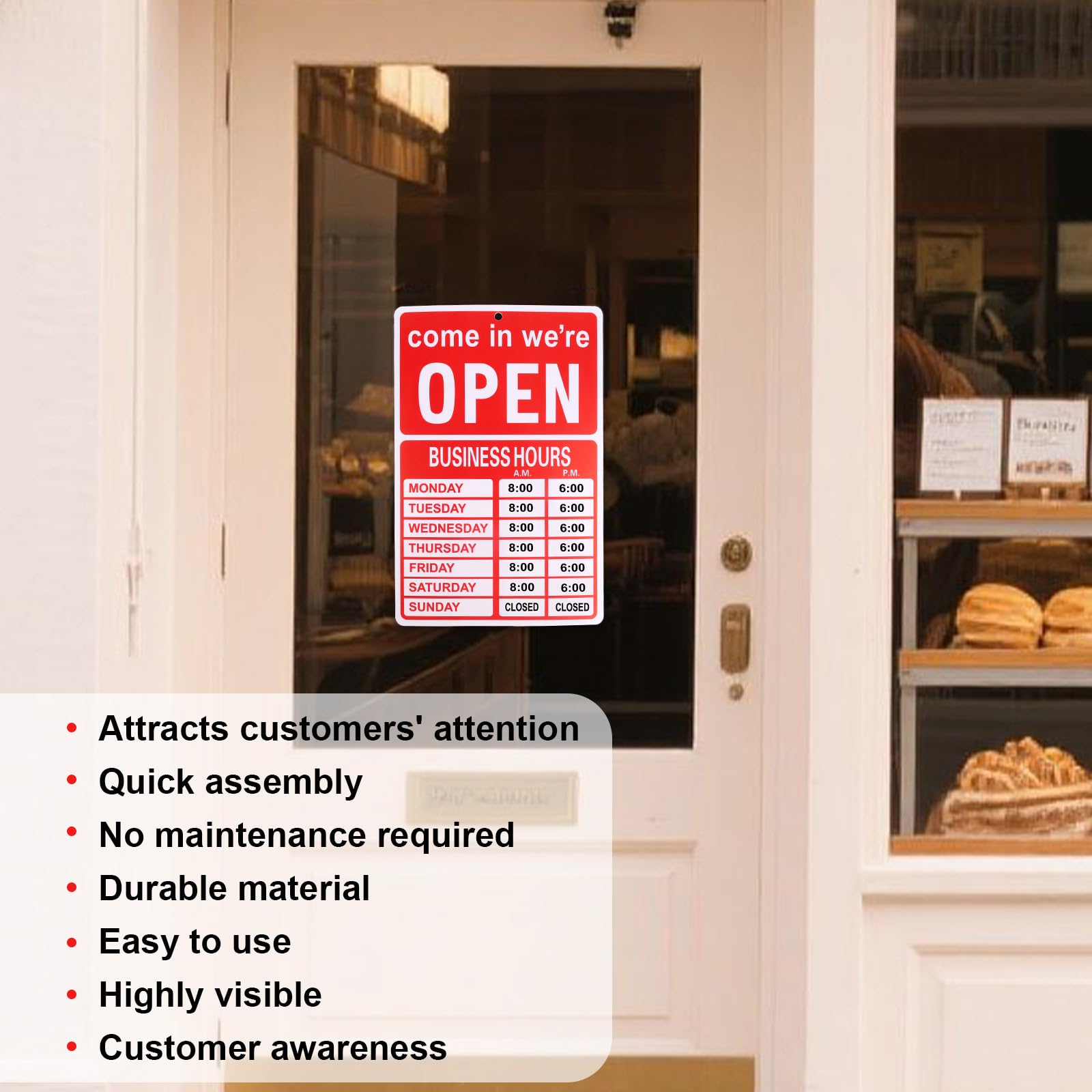 Letrero Horario Comercio, Letrero de Horario Comercial Tienda Escribible de Doble Cara con Bolígrafo y Pegatina Adecuado para Restaurantes Cafeterías Puertas y Ventanas Vidrio