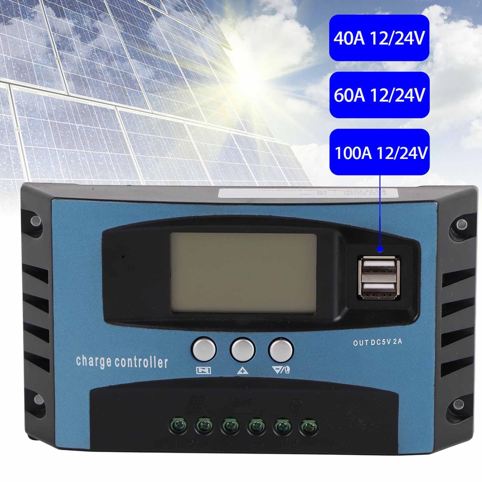 Regolatore di carica solare 40A Scarica 10A 12V 24V Identificazione automatica intelligente Regolatore pannello solare MPPT con doppia porta di uscita USB 5V 2.5A Display LCD (60A)