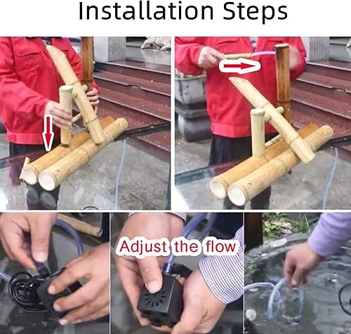 Miniatura 8 de Kit de fuente de bambú, con bomba y panel solar y filtro de agua, fuente de agua de bambú Feng Shui decoración de jardín, paisaje de características