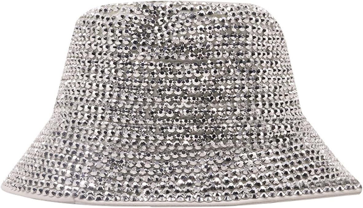 Studded Rhinestones Unisex Bucket Cap, Adjustable Unisex Summer Hat for Men, Women, Plain Color