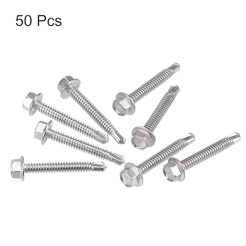 Miniatura 3 de uxcell Tornillos autoperforantes con cabeza de arandela hexagonal, #12 x 1 12 "410 Tornillo de chapa autoperforante de acero inoxidable 410, 50