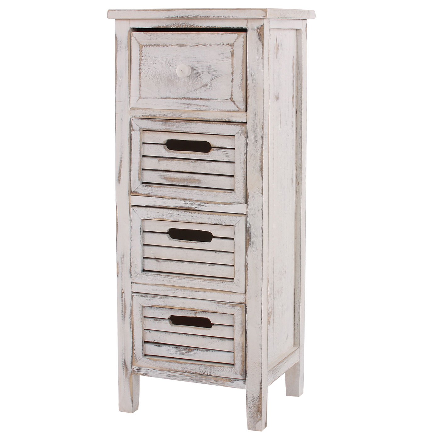 Mendler Kommode T18, Schubladenschrank Schrank, 4 Schubladen, 74x30x25cm Shabby-Look Vintage - weiß