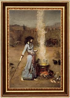 ELITEART-The Magic Circle by John William Waterhouse Oil Painting Reproduction Giclee Wall Art Canvas Prints-Framed Size:29"x21"