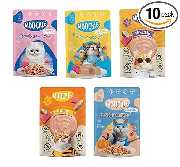 MOOCHIE Wet Cat Food Grain-Free Gravy Cat All Flavour Mix 10 x 85 GMS Dog Food Wet 10-Pouches Variety Pack Natural and Grain-Free with No Artificial Flavours