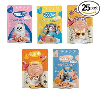 MOOCHIE Wet Cat Food Grain-Free Gravy Cat All Flavour Mix 25 x 85 GMS Dog Food Wet 25-Pouches Variety Pack Natural and Grain-Free with No Artificial Flavours