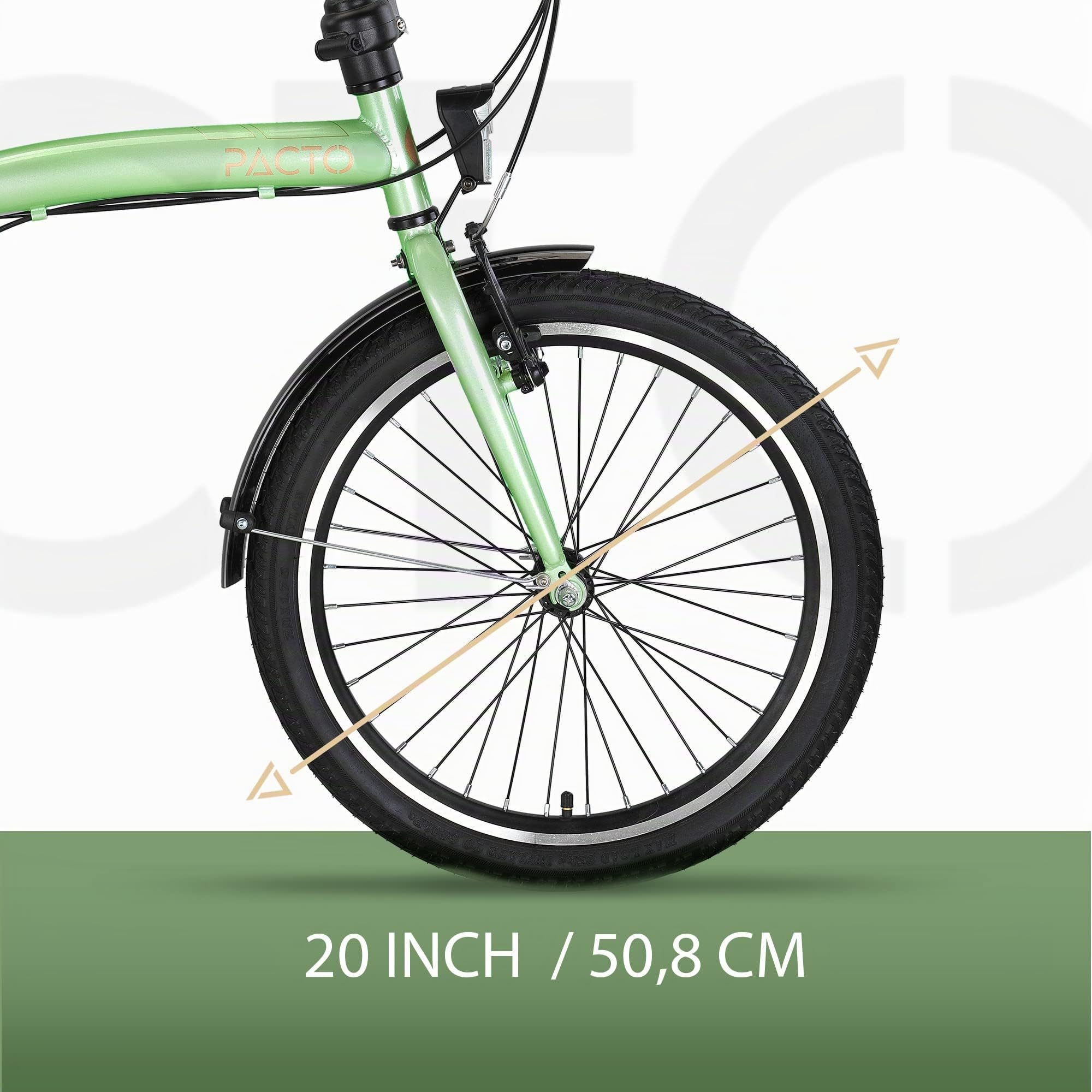 vélo PACTO Eleven pliable de qualité supérieure 27 cm, cadre en acier, Shimano Nexus 3 vitesses, facile à plier en 10 secondes, V-Brakes Folding Bicycle (menthe)