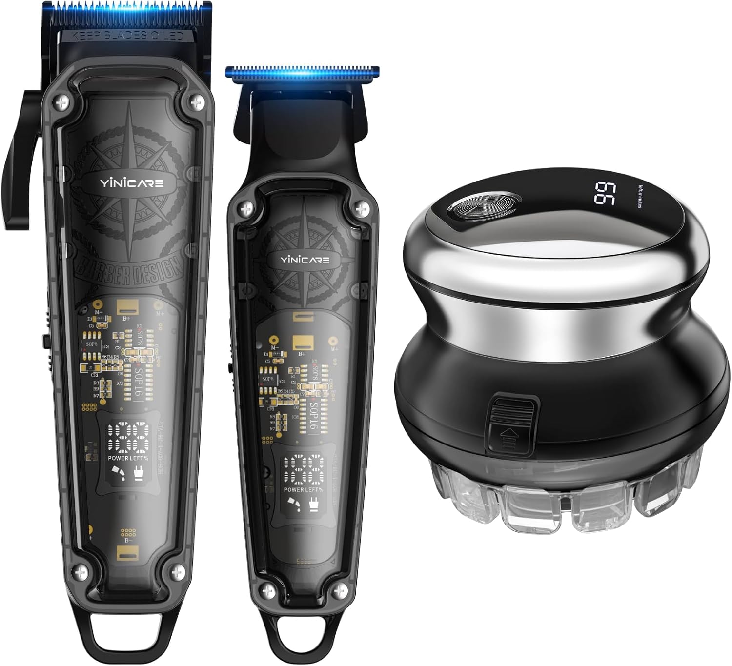 Family Hair Clippers Kit for Men & Kids, Self Haircut Circular Trimmer + Professional Barber Clipper Set, for Long & Short Hair, IPX6 Waterproof Wet & Dry, LED Display, USB Rechargeable