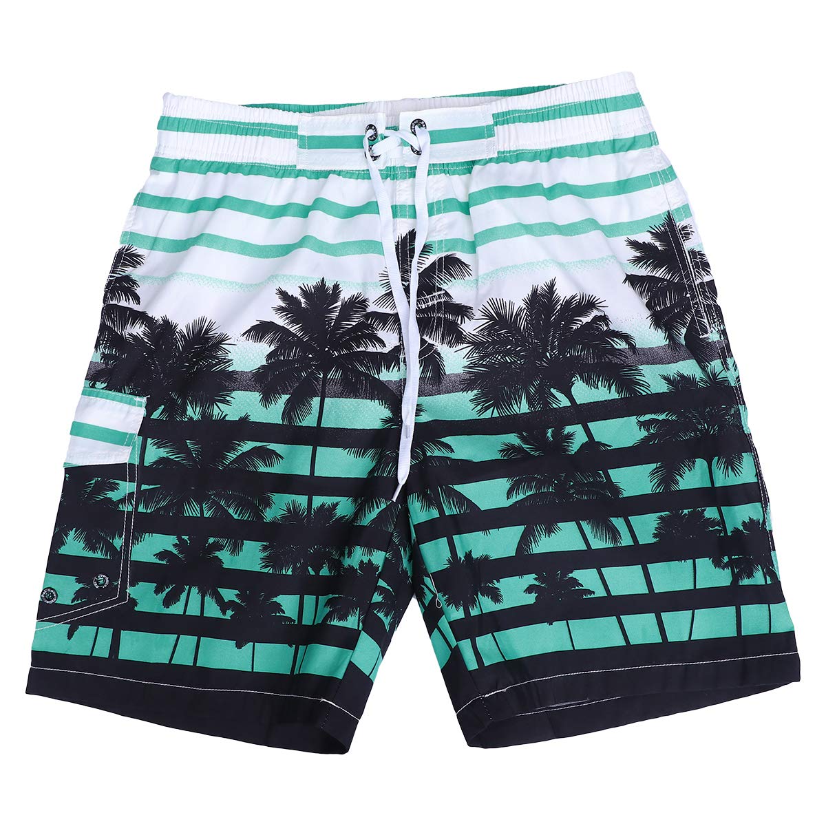 Men Fast Dry Beach Shorts Palm Tree Casual Surfing Swimming Trunks with Pockets - Size 4XL (Blue)-image-0