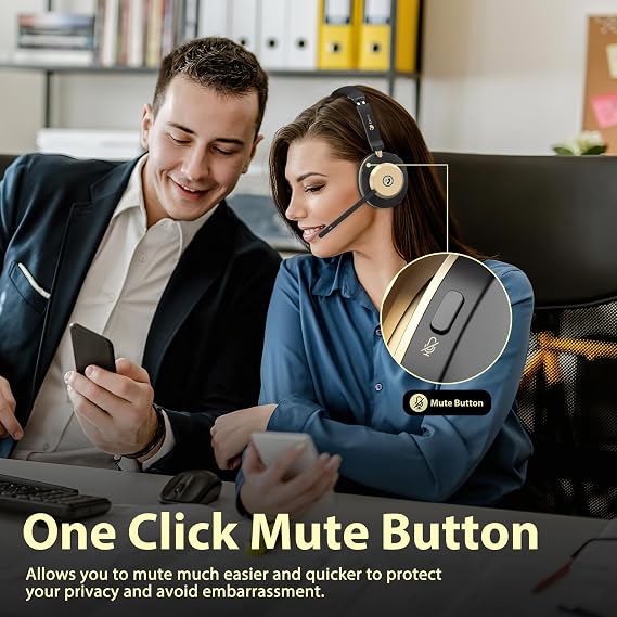 Earbay Wireless Headset, Bluetooth Headset With Microphone Noise Canceling & USB Dongle, V5.3 Bluetooth Headphone with Charging Dock & 50hrs Working Time for Computer/Phones/Teams/Skype/Zoom/Office