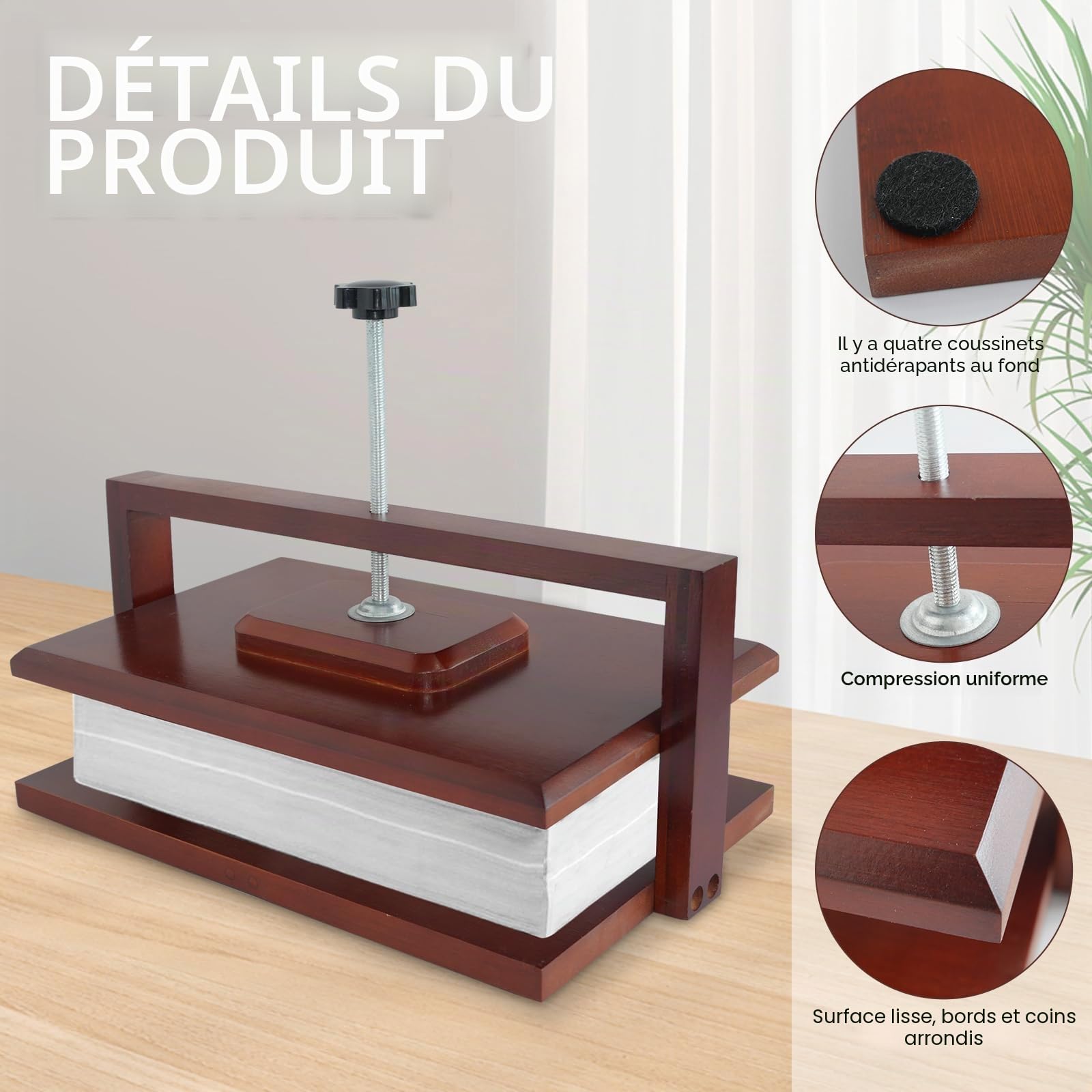 Whemyreat Presse à livres en bois et bambou, presse à papier, presse à fleurs, multifonction, manuelle, solide, pour les besoins de reliure, impression uniforme, reliure de livres DIY au bureau (petit