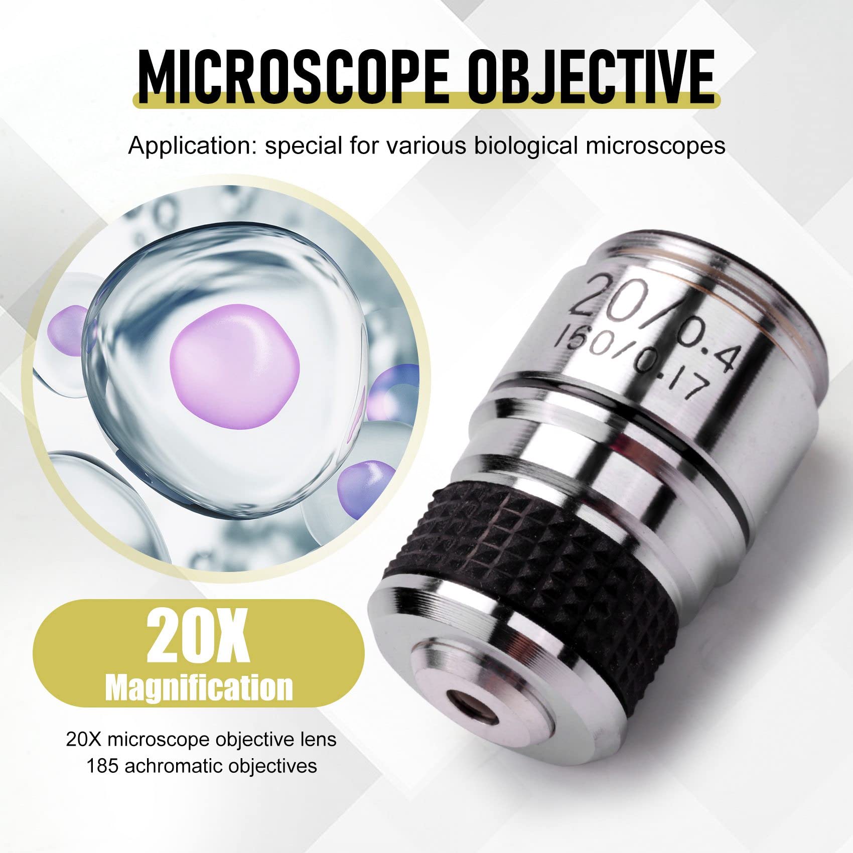 Objectif Microscope Achromatique 20X - Filetage RMS 185 | Pour Microscopes Biologiques | Accessoire De Remplacement
