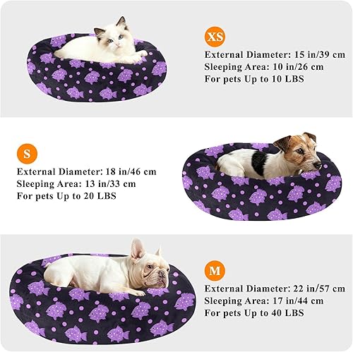 Miniatura 7 de KLL Puffer Fish Lavender Polka Dot Pattern Anxiety Relief Pet Cat Beds fluffier Dog Cave Bed for Medium Size Pets Sleeping cama elevada para Perros