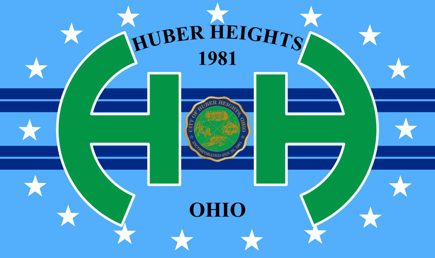 Drapeau Huber Heights Ohio format paysage de 1.35m² pour mât extérieur