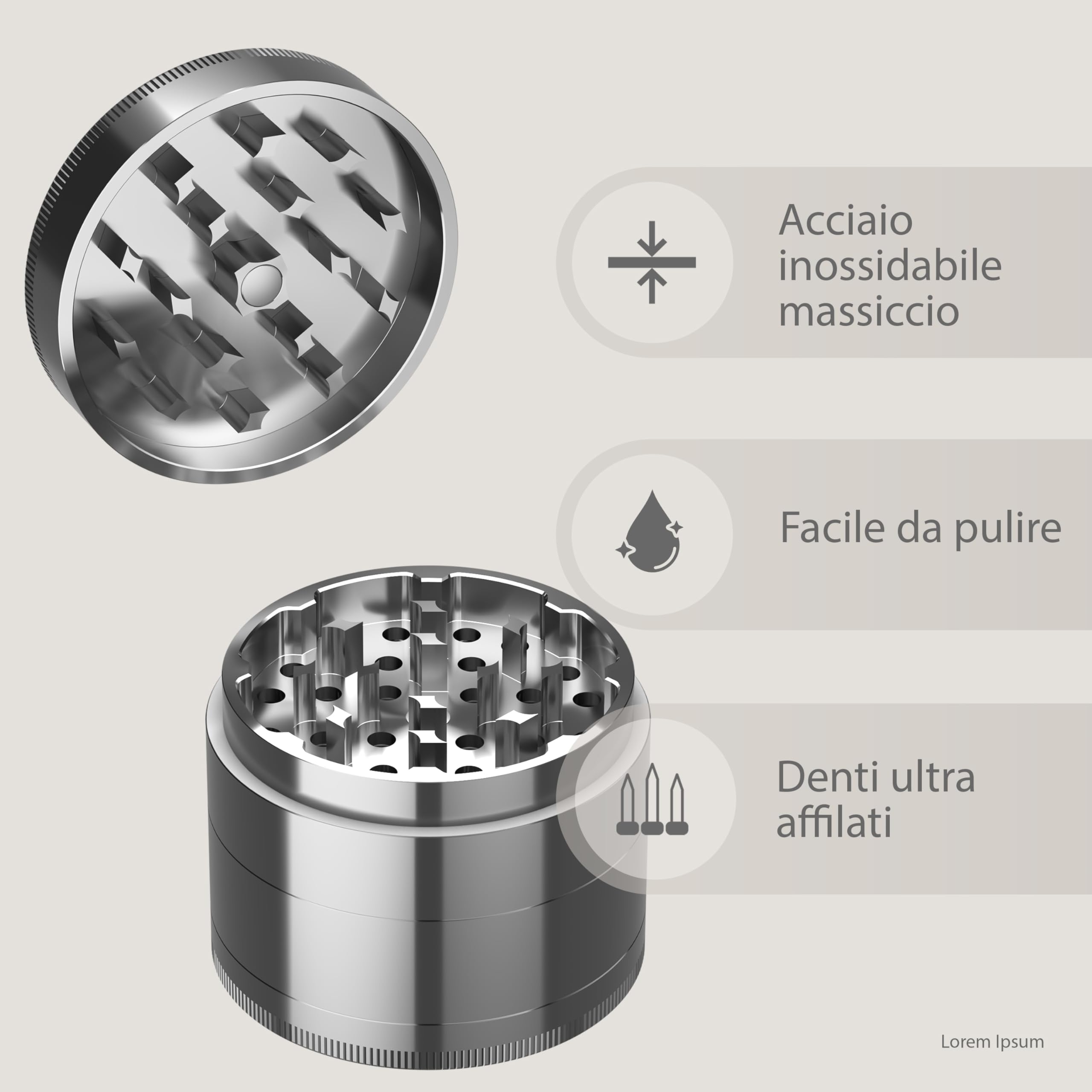 Bloomint Grinder in acciaio inox da 55 mm, 4 pezzi, spezie, spezie e erbe