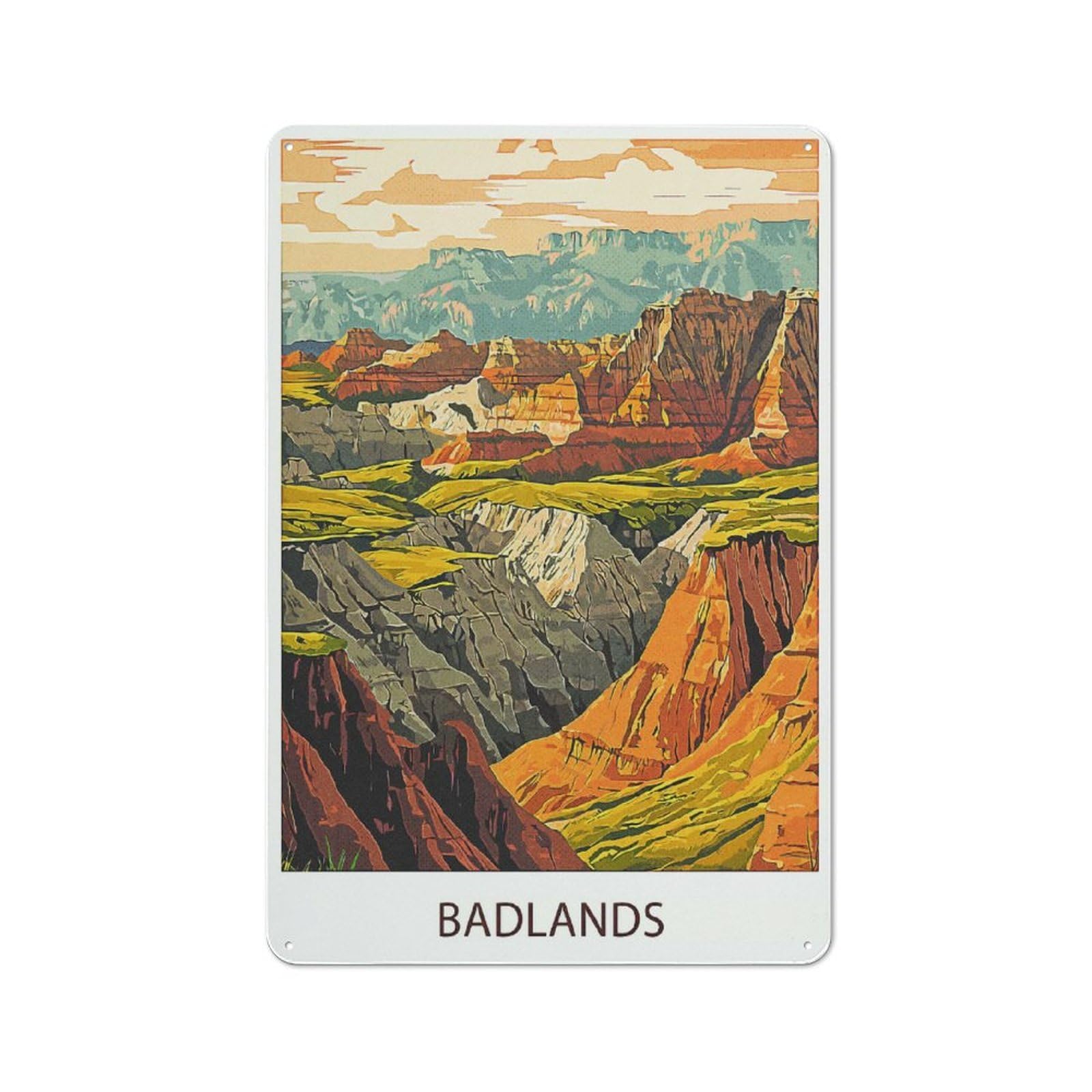 Junmoney Style-3 Rustic Metal Sign 30X20cm Featuring Badlands National Park(3) For Hallway Wall, A Decorative Gift For A Newly Furnished Hallway