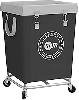 Vista 11 de STORAGE MANIAC Cesto de lavandería comercial con marco de acero resistente, carro de cesta de lavandería industrial de 320 L con ruedas para hotel