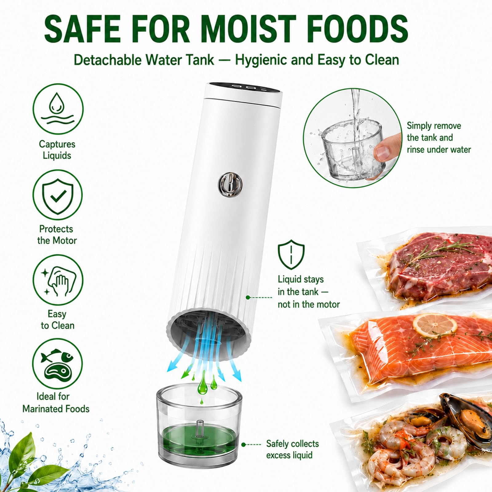 Envasadora al vacío pequeña, inalámbrica, completamente automática, para alimentos, con 20 bolsas de vacío reutilizables, sellador al vacío para vasos con 10 tapas de Mason Jar, para viajes, oficina y