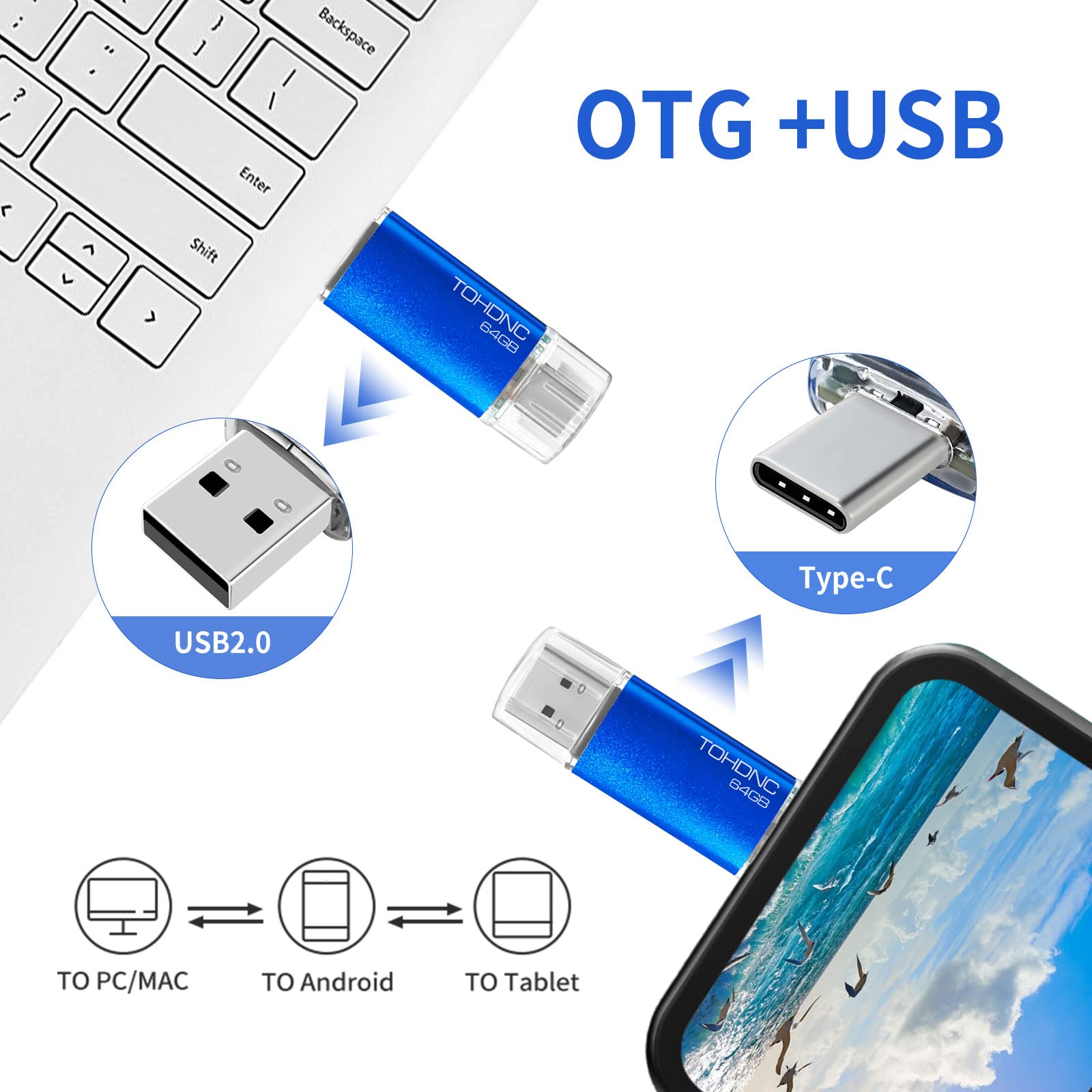 Chiavetta USB Kootion 64GB Impermeabile, Doppia Porta USB 3.0 Type-C E Type-A, OTG