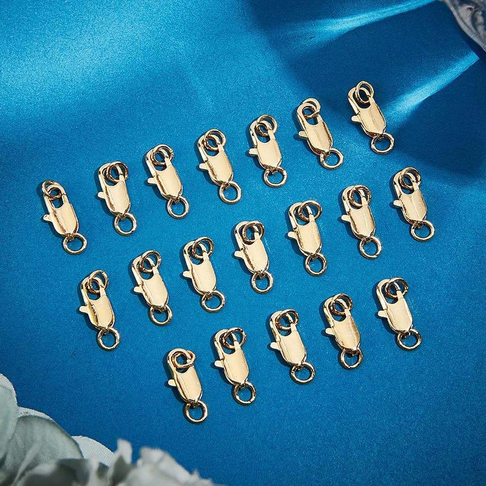 Beebeecraft 1 Box 20Pcs Gold Lobster Claw Clasps Real 18K Gold Plated Brass Small Lobster Clasps with Jump Ring Rectangle Trigger Lobster Connector for Jewelry Making Supplies DIY Crafts 10.5x5x2.5mm - Image 4