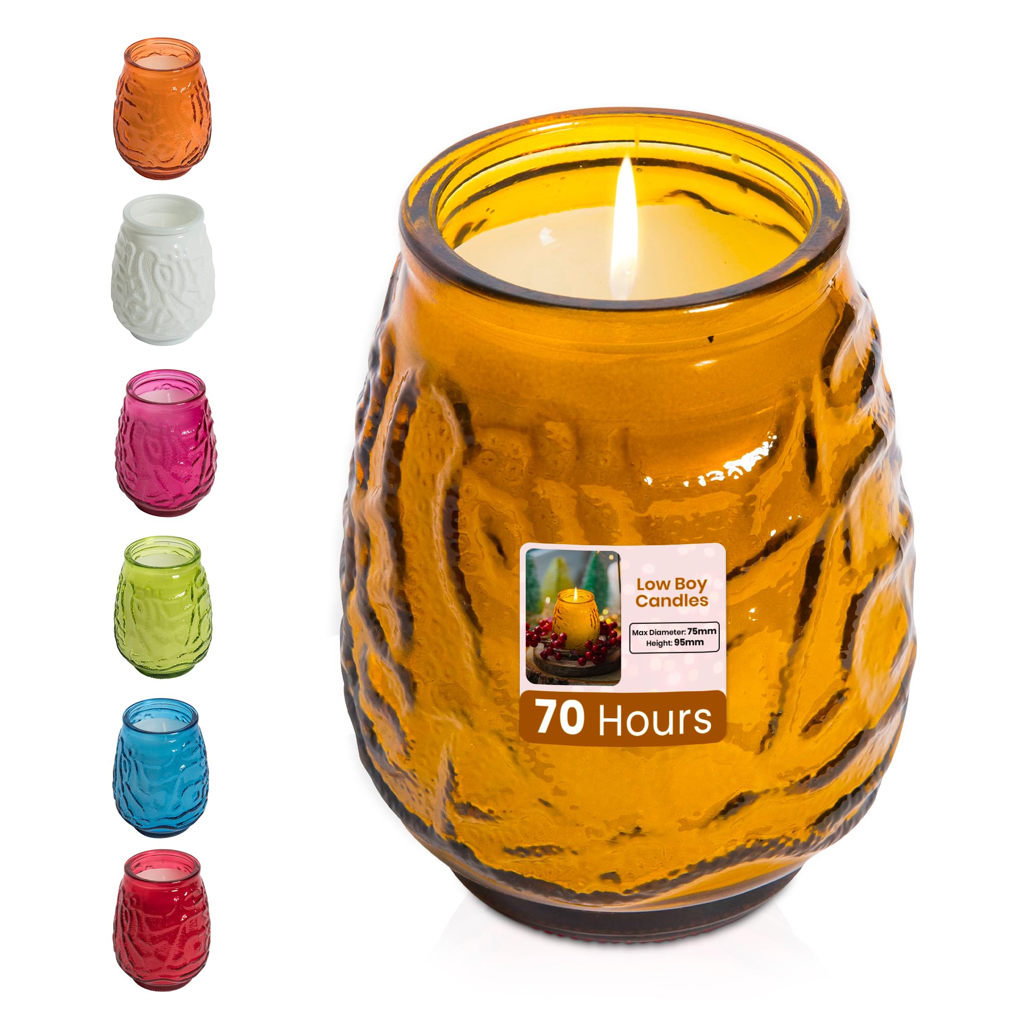 We Can Source It Ltd Boys Yellow – 6 X Low Glass Jar Candles With 70 Hour Burn Time – Wax Jars For Home, Garden, Restaurant & Commercial Use – Lead-Free Cotton Wick