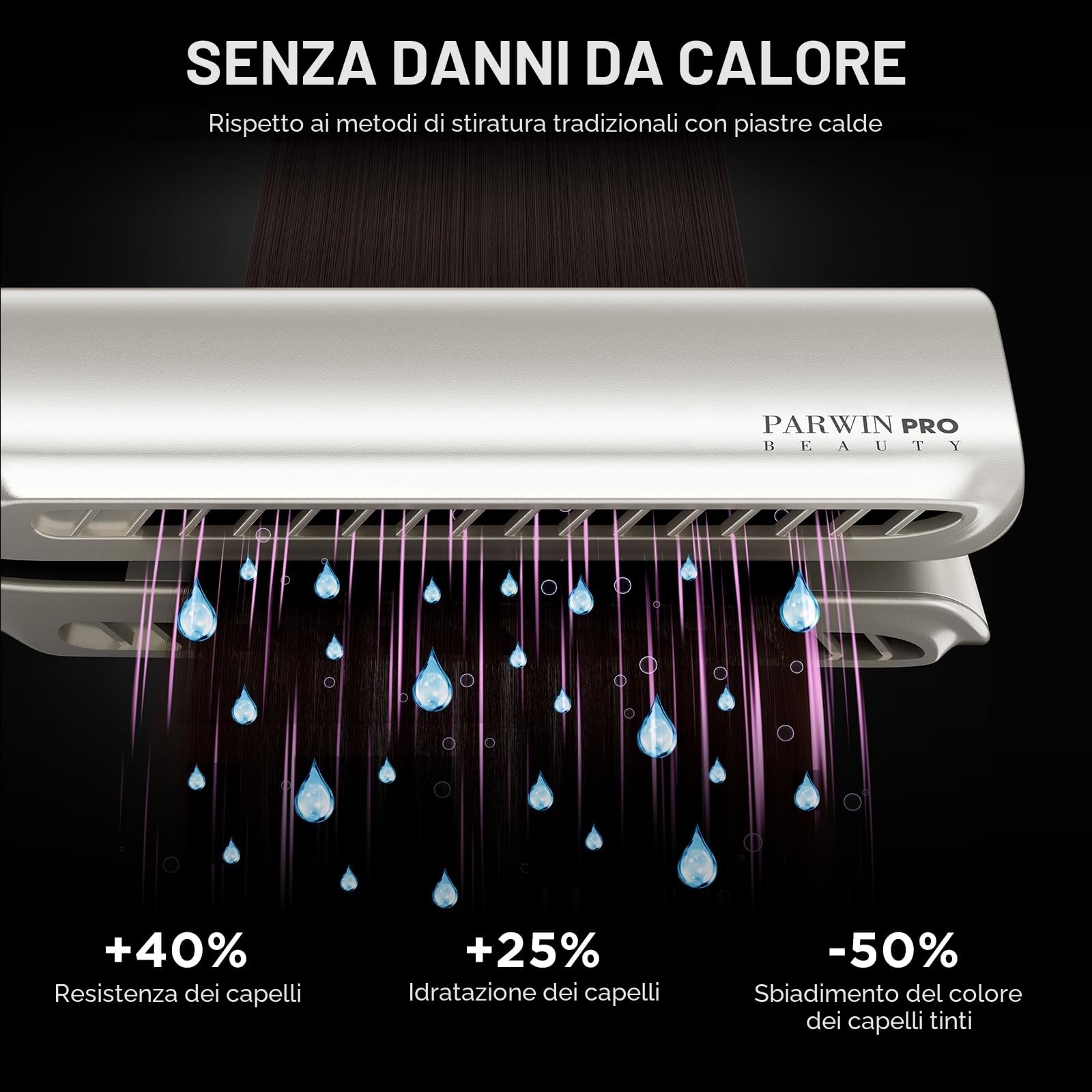 Piastra per capelli ad aria, piastra per capelli agli ioni PARWIN PRO BEAUTY, da bagnato ad asciutto, senza piastre riscaldanti, senza danni da calore, per capelli medi e capelli lunghi (35-75 cm)