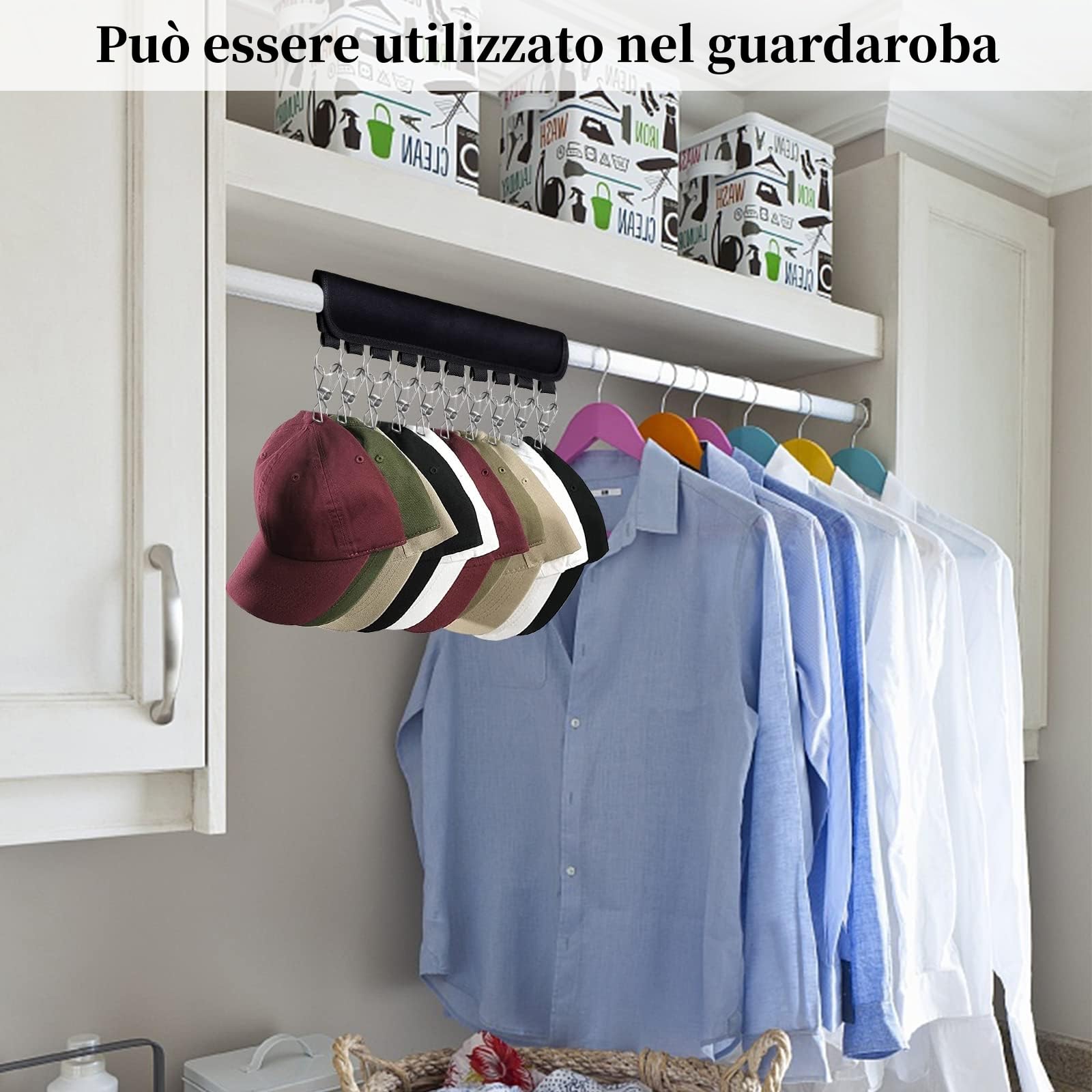 Porta Cappelli,Baseball Cap Rack,Appendi Cappelli,10 Clip Organizer per Cappelli,Appendi Berretti,Berretto Organizer Gancio per Appendino e Armadio
