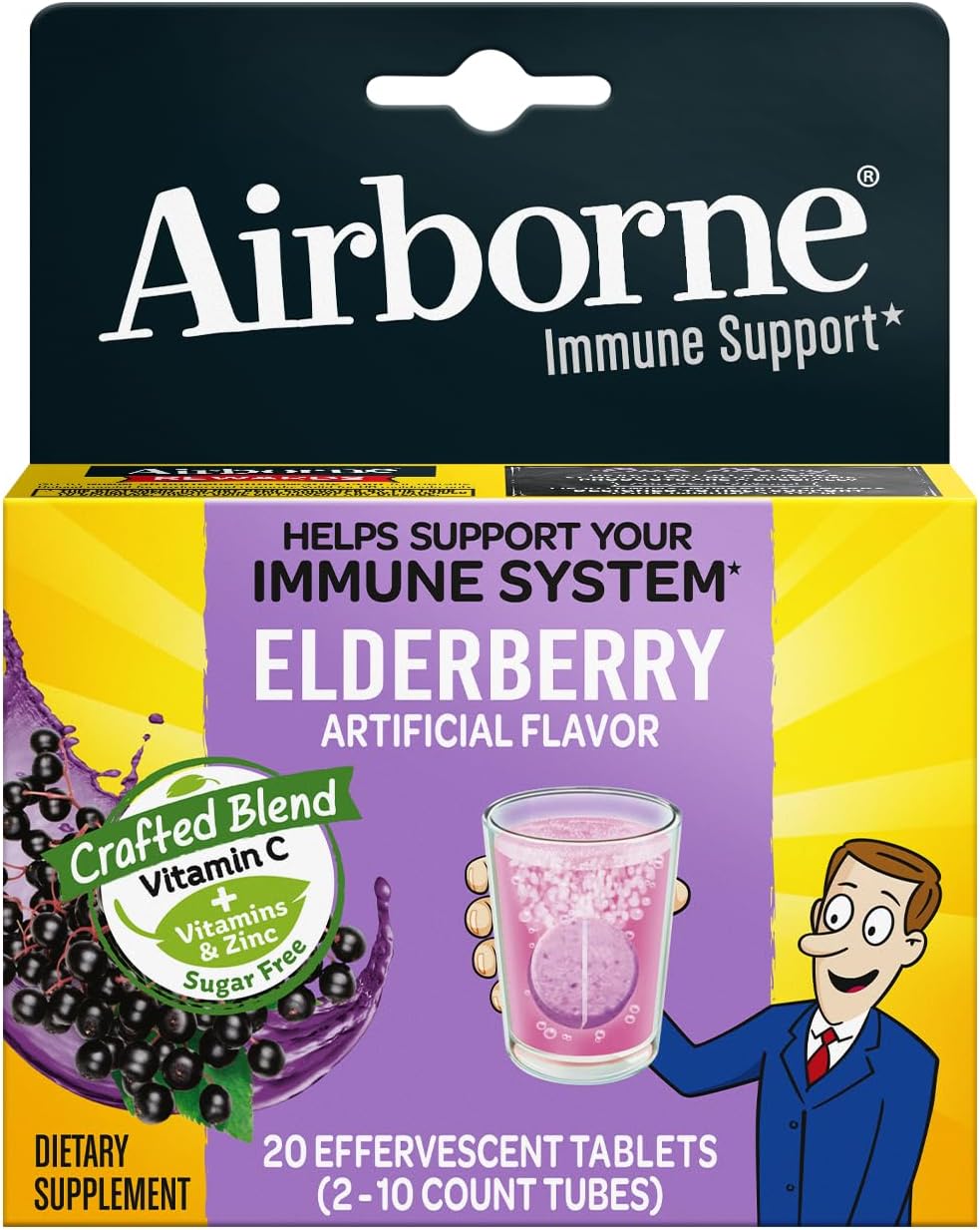 Airborne Elderberry Extract + Vitamin C 1000mg (per Serving) - Effervescent Tablets (20 Count in a Box), Gluten-Free Immune Support Supplement, with Vitamins A C E, Zinc, Selenium, Sugar Free - Image 12