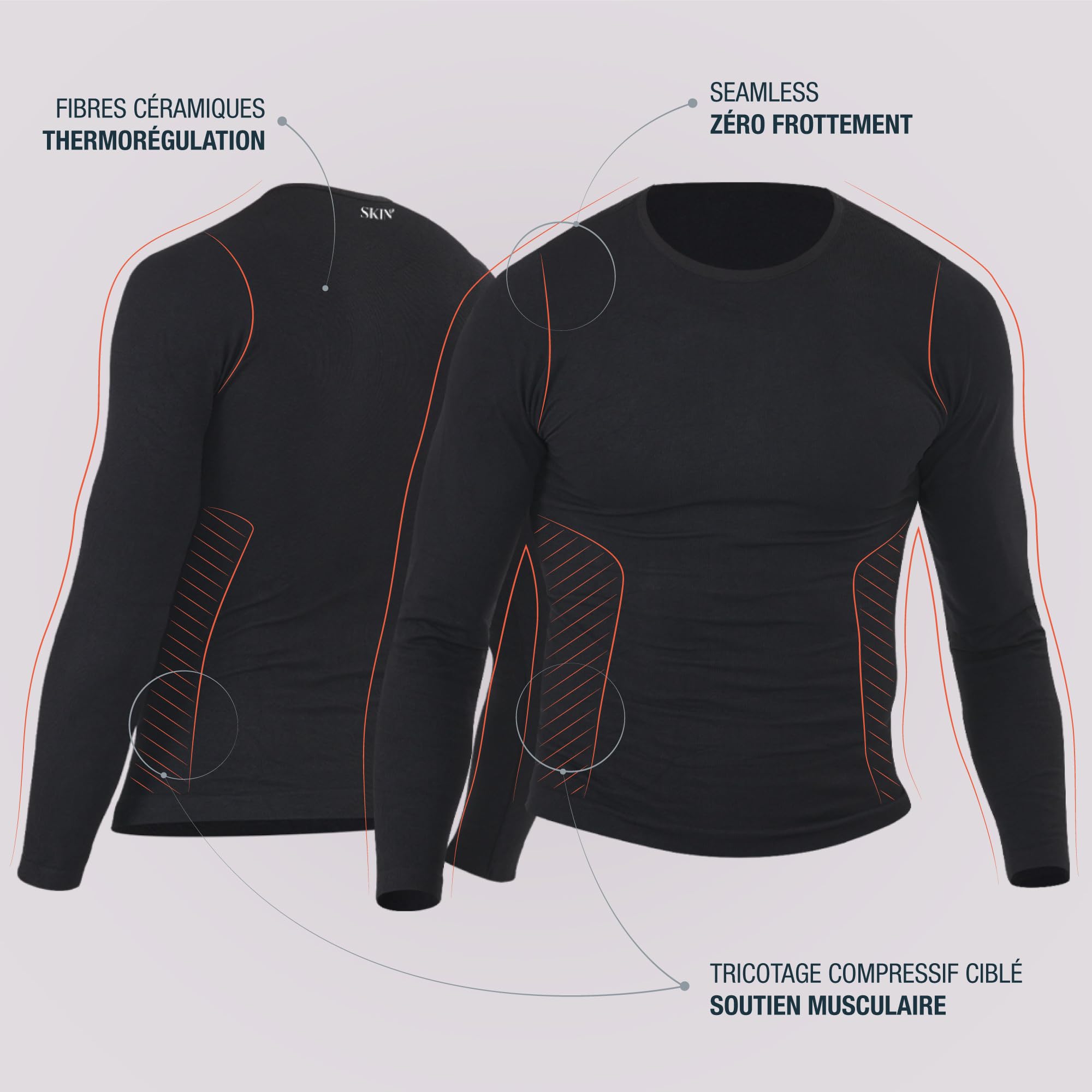 skinup T Shirt Compression Homme FLEXUP, Fibre Céramique, Tricotage 3D sans Coutures, Compression Ferme, Idéal Tennis Padel Running