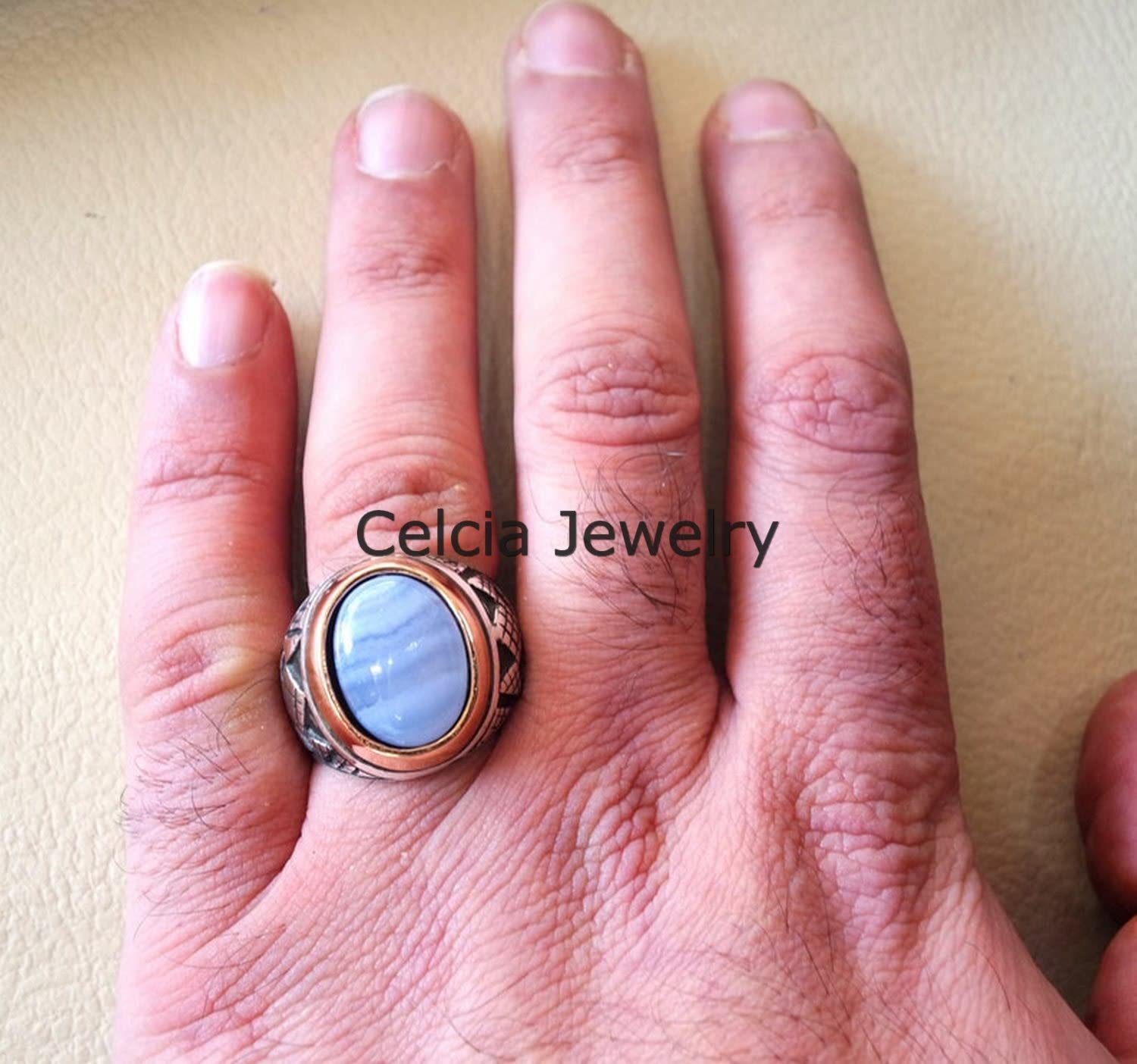 Natürlicher blauer Kupfer-Türkis-Halbedelstein-Herrenring, atemberaubender Ring, zarter Ring, Siegelring, Statement-Ring, Vatertagsgeschenke, zweifarbiger Ring