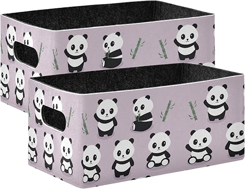 Emelivor Juego de 2 cestas de almacenamiento de pandas (2 unidades) de fieltro plegables con cestas rectangulares de tela para organizar para