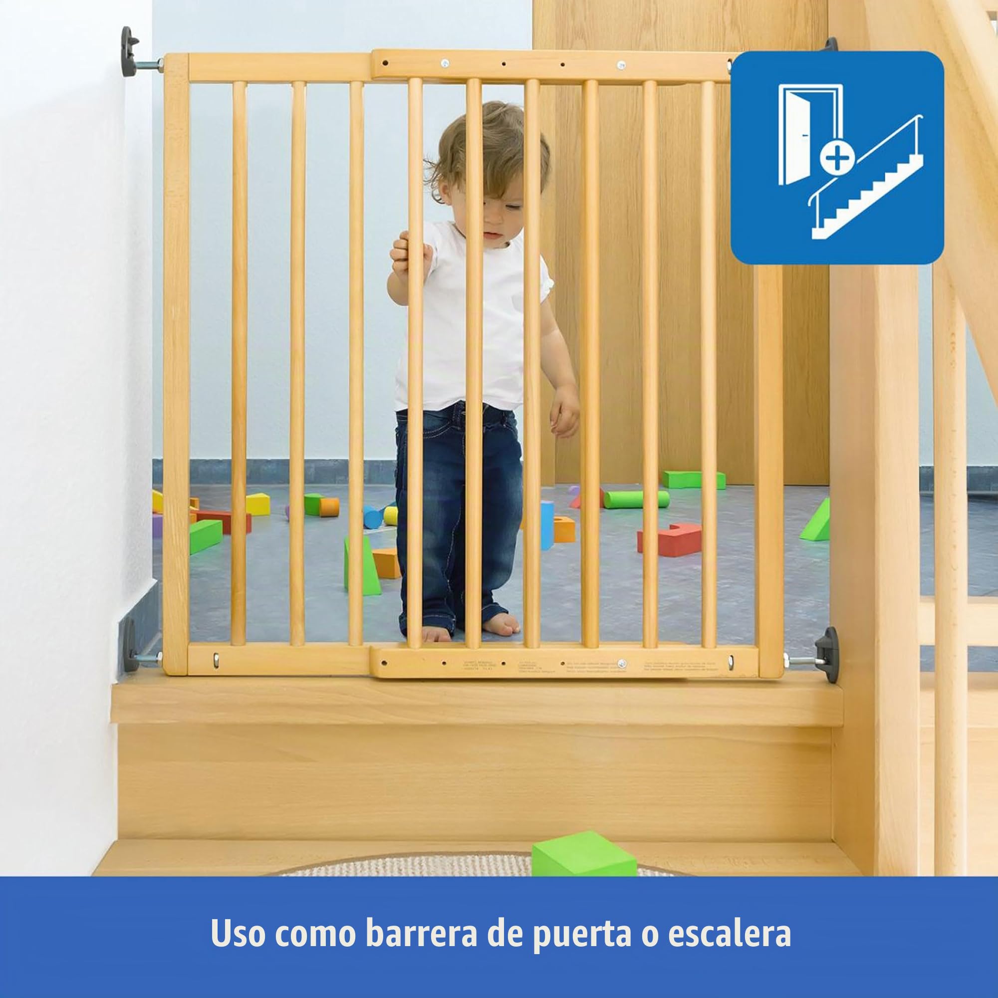 reer Puerta de Seguridad para escaleras y Puerta básica para atornillar, Madera, sujeción Estable, Ancho de Paso 65,5-106 cm