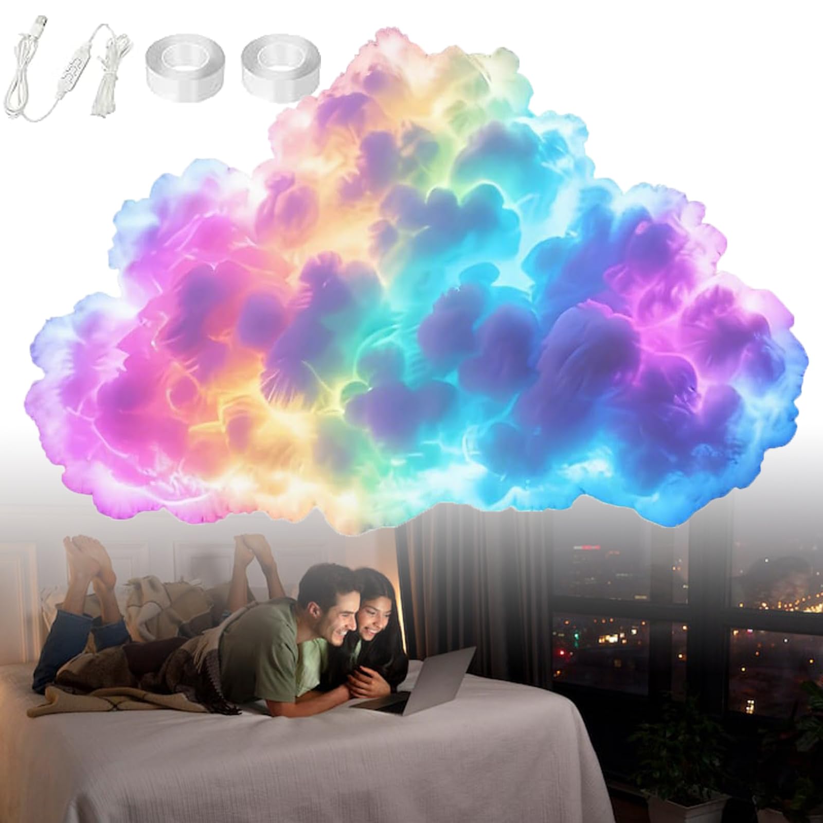 Gxhnb 200Cm Diy Thundercloud Led Light, Diy Usb Powered 3D Multicolor Thunder Cloud Led Light, With Music Rhythm, Atmosphere Night Lights For Bedroom, Gaming (200Cm)