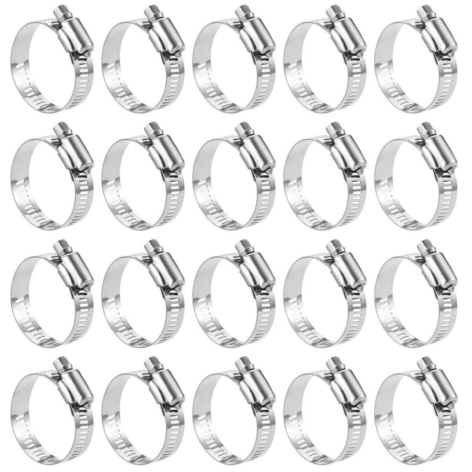 Abrazadera de manguera de acero inoxidable 304, ajustable, de 6 a 51 mm, con engranaje helicoidal, de metal, para tuberías de combustible, fontanería y automoción (20 unidades, 16 a 25 mm)