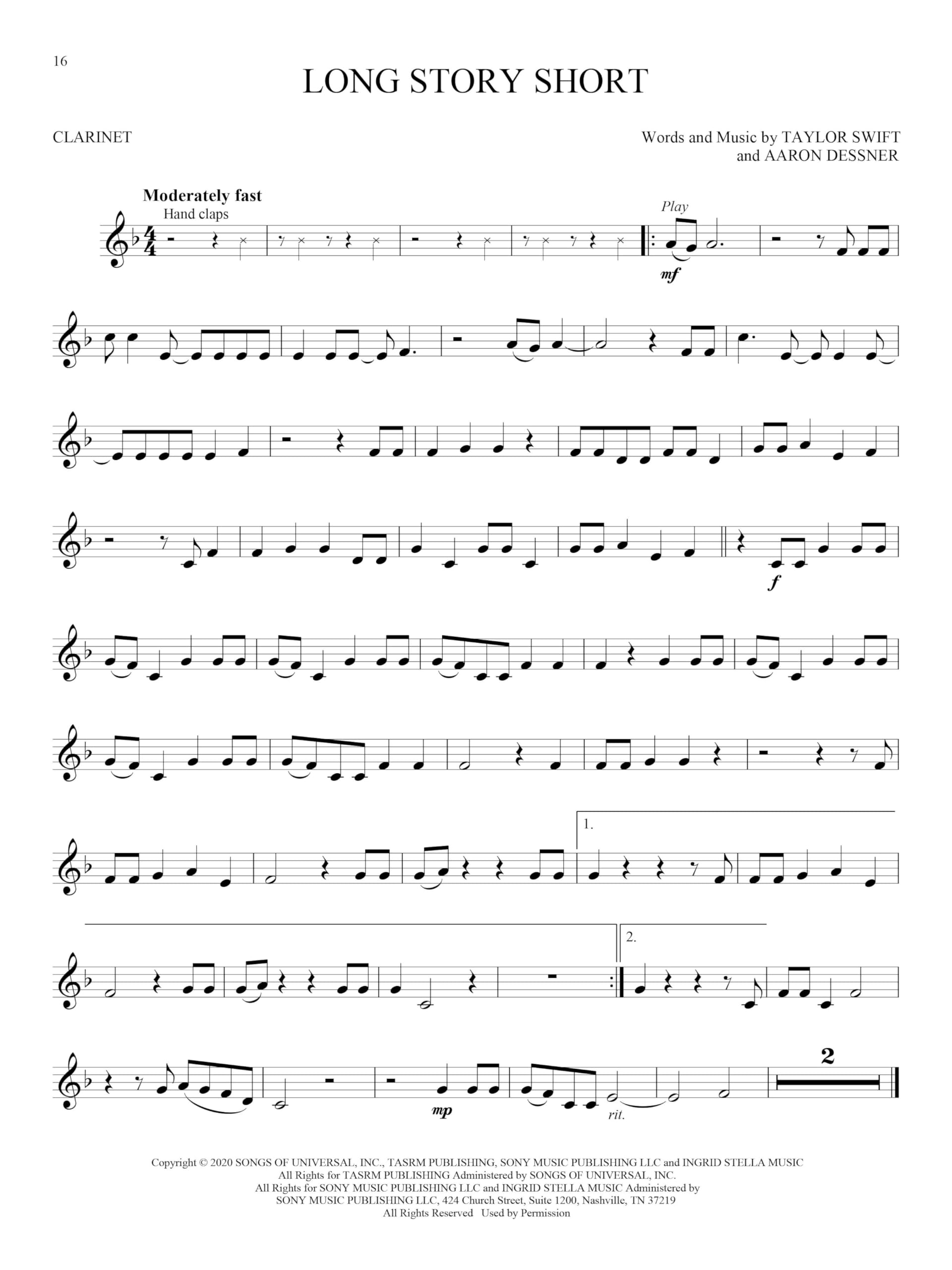 Taylor Swift - Selections from Folklore & Evermore: Clarinet Play-Along Book with Online Audio (Hal Leonard Instrumental Play-along)