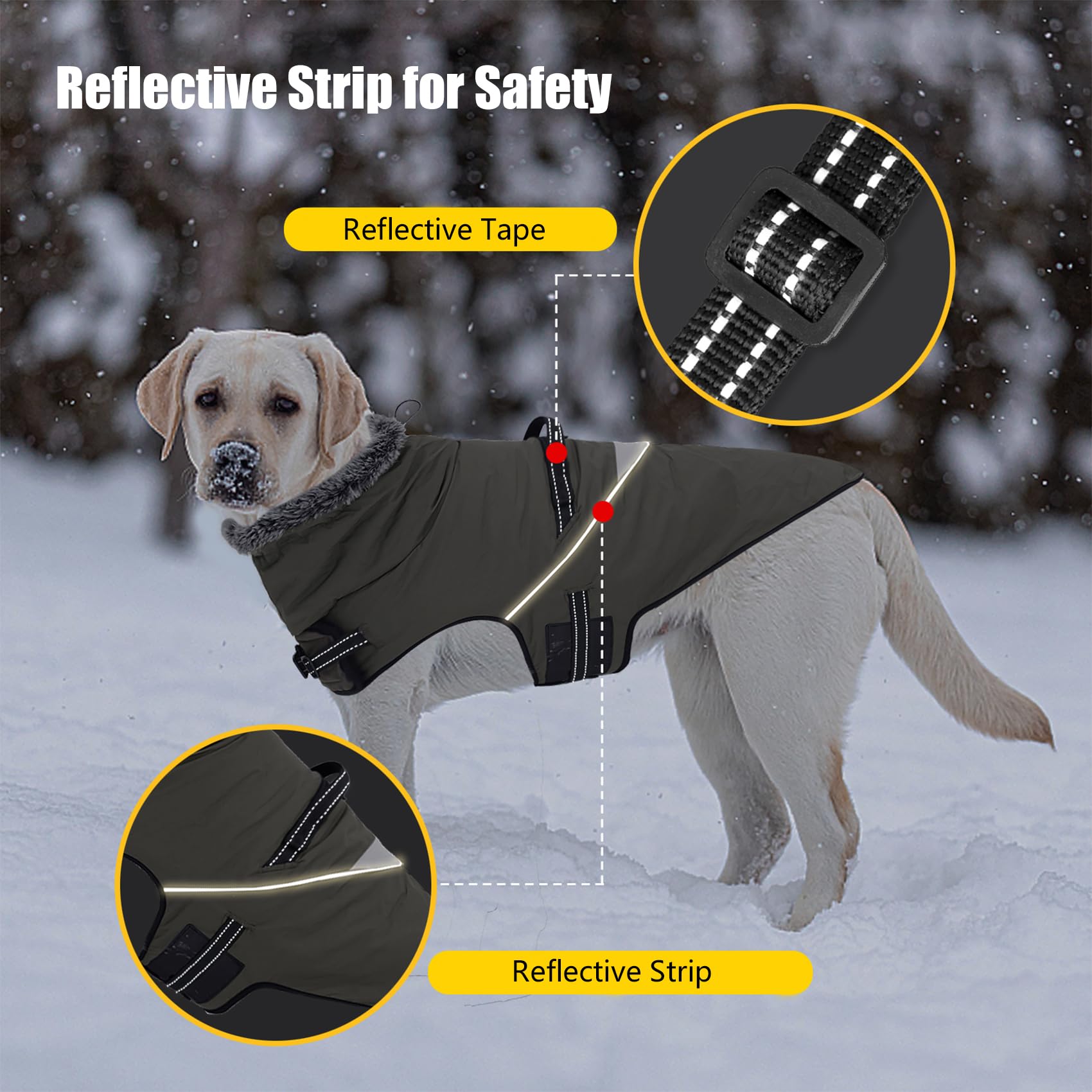 LIANZIMAU Cappotto impermeabile per cani con pettorina Cappotto invernale per cani con fodera in pile Cappotto caldo giacca riflettente per cani