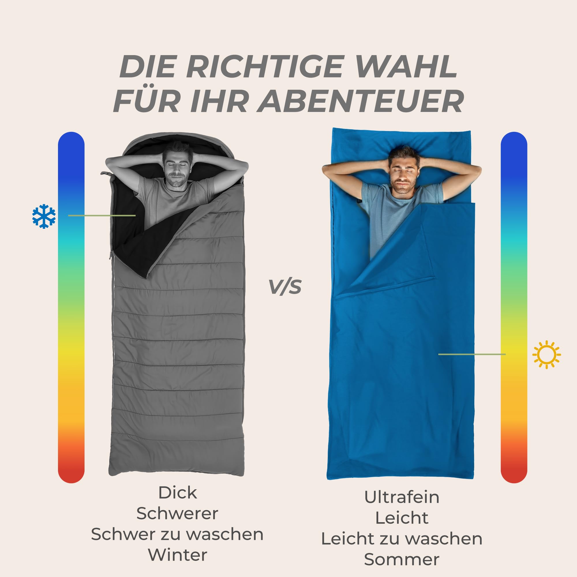 Zenacross Hüttenschlafsack Mikrofaser - Ultraleichter Inlett Schlafsack