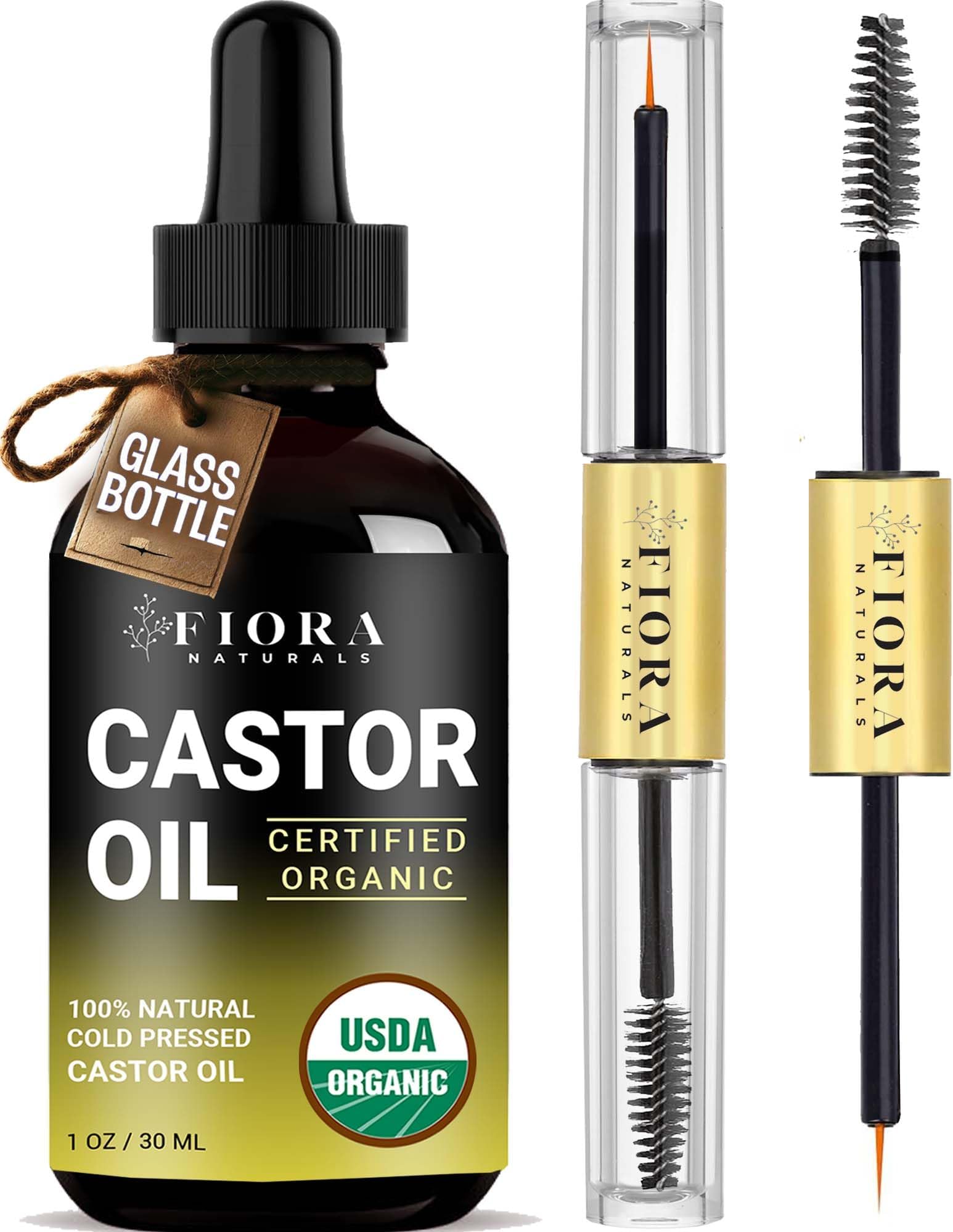 Organic Cold Pressed Castor Oil USDA Certified Eyelash and Hair Growth Serum, Hexane-Free, Conditions and Stimulates Growth for Lashes, Brows and Hair