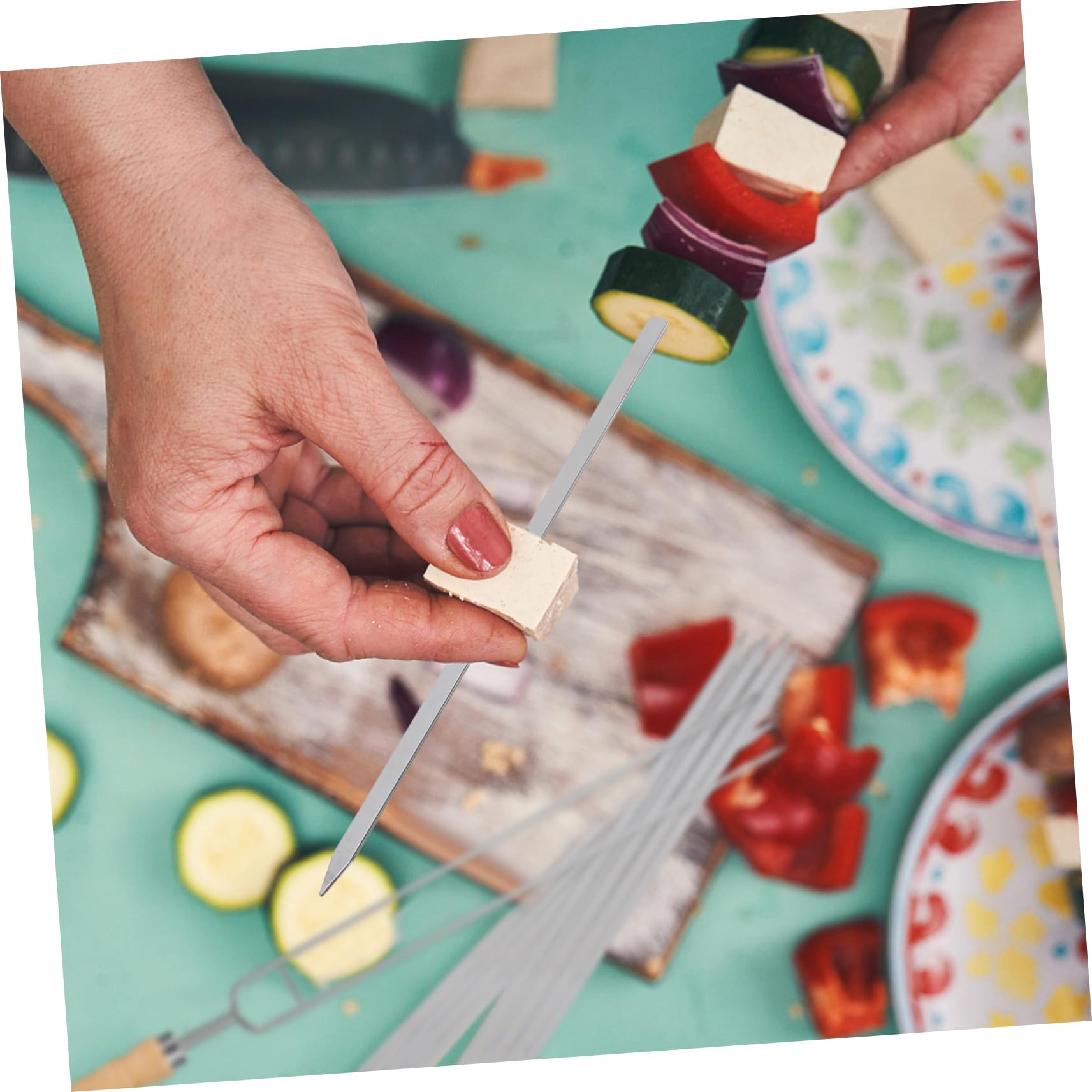 8 Pezzi Spiedini Barbecue in con in Legno Leggero Spiedini Doppi e Singoli per Grigliate Sicure e Riutilizzabili Accessori Bbq per Carne e Verdure Colore Casuale