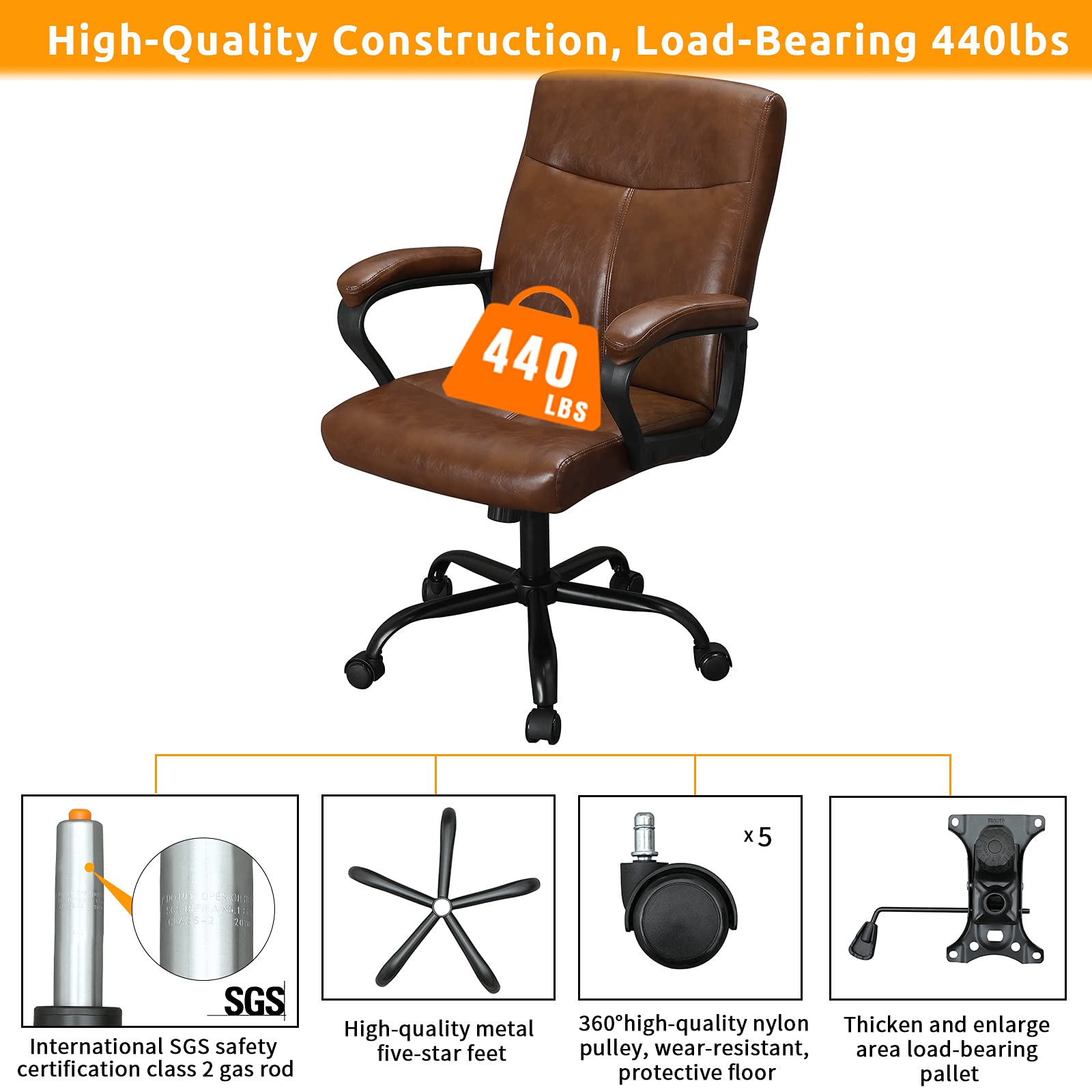 Buy DICTAC Executive Office Chair Brown Leather Managerial Chair Home Office Desk Chair