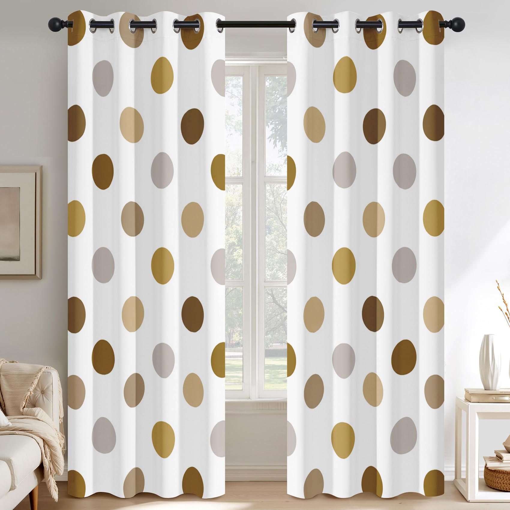 Generisch Blickdichte Vorhänge Punkte Gardinen mit Ösen für Wohnzimmer Schlafzimmer, Punkte Geometrie Deko, Thermo Verdunklungsvorhänge 2er Set, H 183 x B 117 cm X&-135