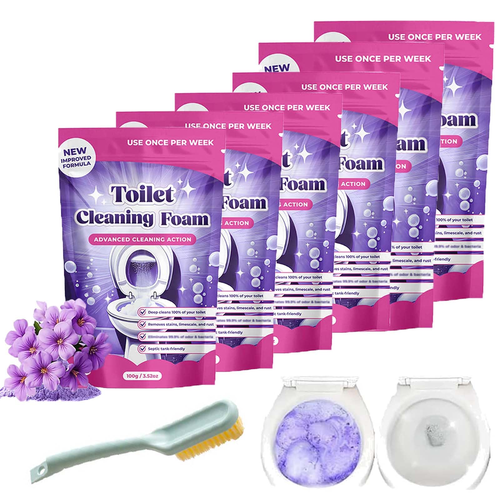 WC-Reiniger – Toilettenschaum Pulver, Toilet Cleaning Foam, Schäumender WC-Schaumreiniger für Toiletten, Ohne Aufwand (6PC-Abgesackt)