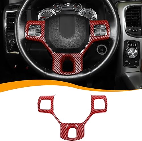 Hoolcar Cubierta interior del volante ABS Trim para Dodge RAM 1500 2010-2017, fibra de carbono roja